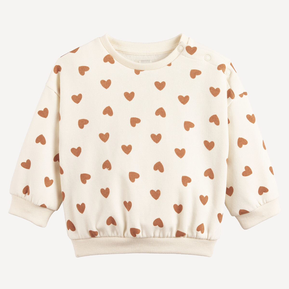 Sweat col rond, imprimé coeurs, pressionné à l'épaule, en molleton ecru, LA REDOUTE COLLECTIONS