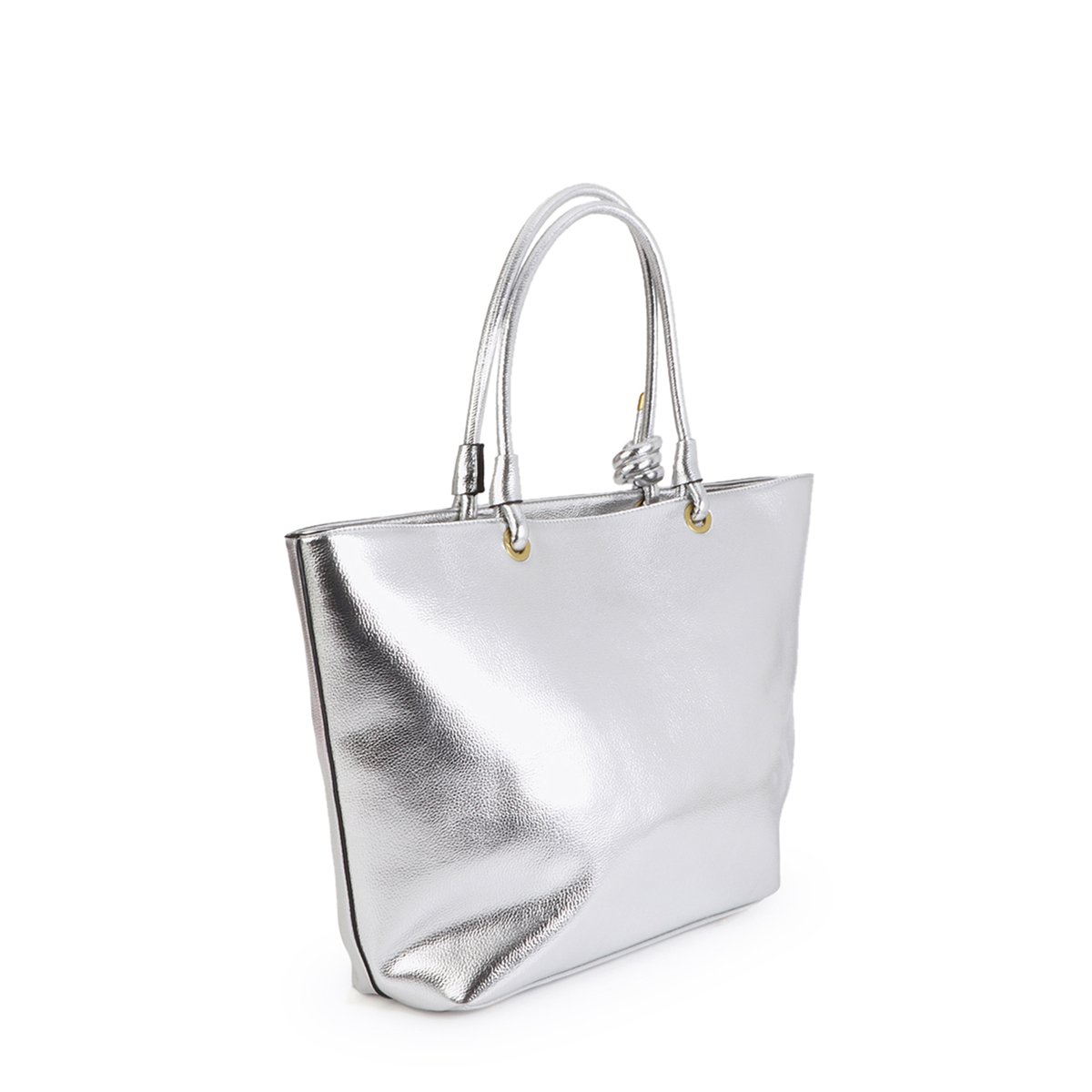 Cabas en cuir métallisé avec logo embossé argent, LOLA CASADEMUNT