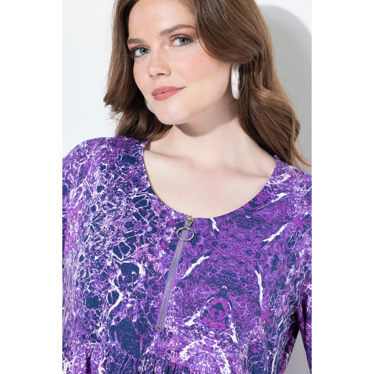 Robe midi imprimé marbre, coupe évasée violet, ULLA POPKEN