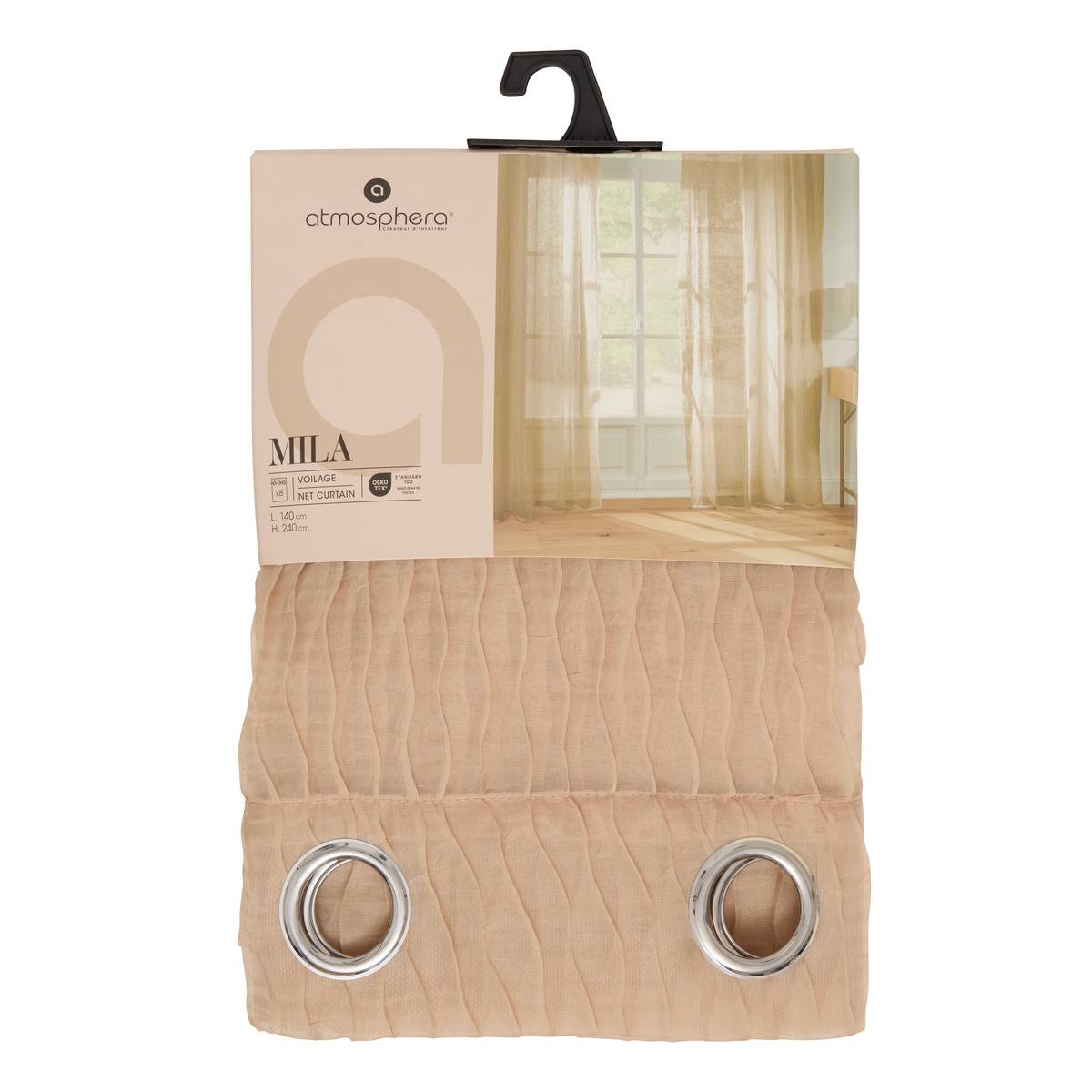 Voilage rayures texturées MILA beige lin, ATMOSPHERA