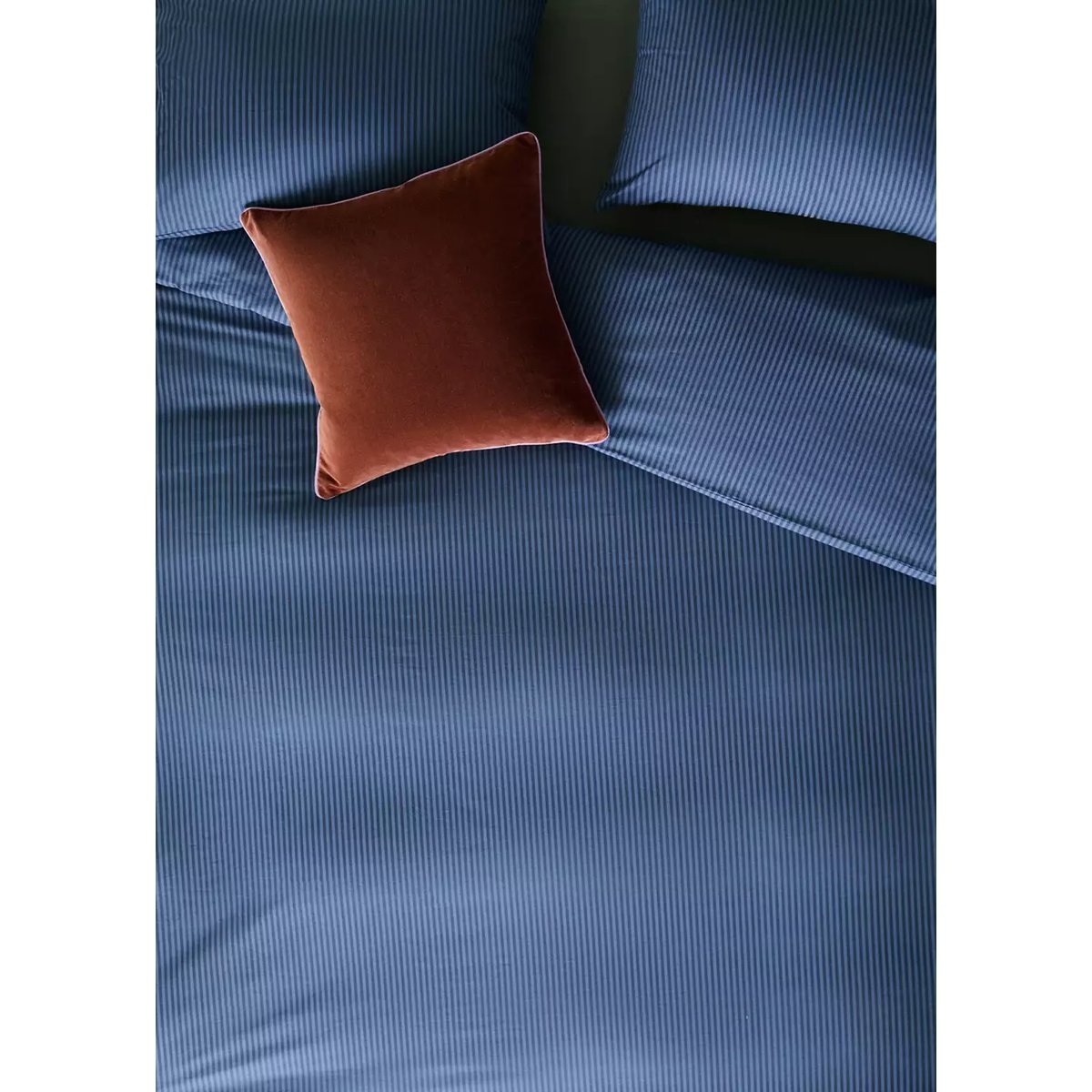 Housse de couette percale de coton 200 fils imprimé rayures fines kodak lit 90 cm bleu indigo, MANGO HOME