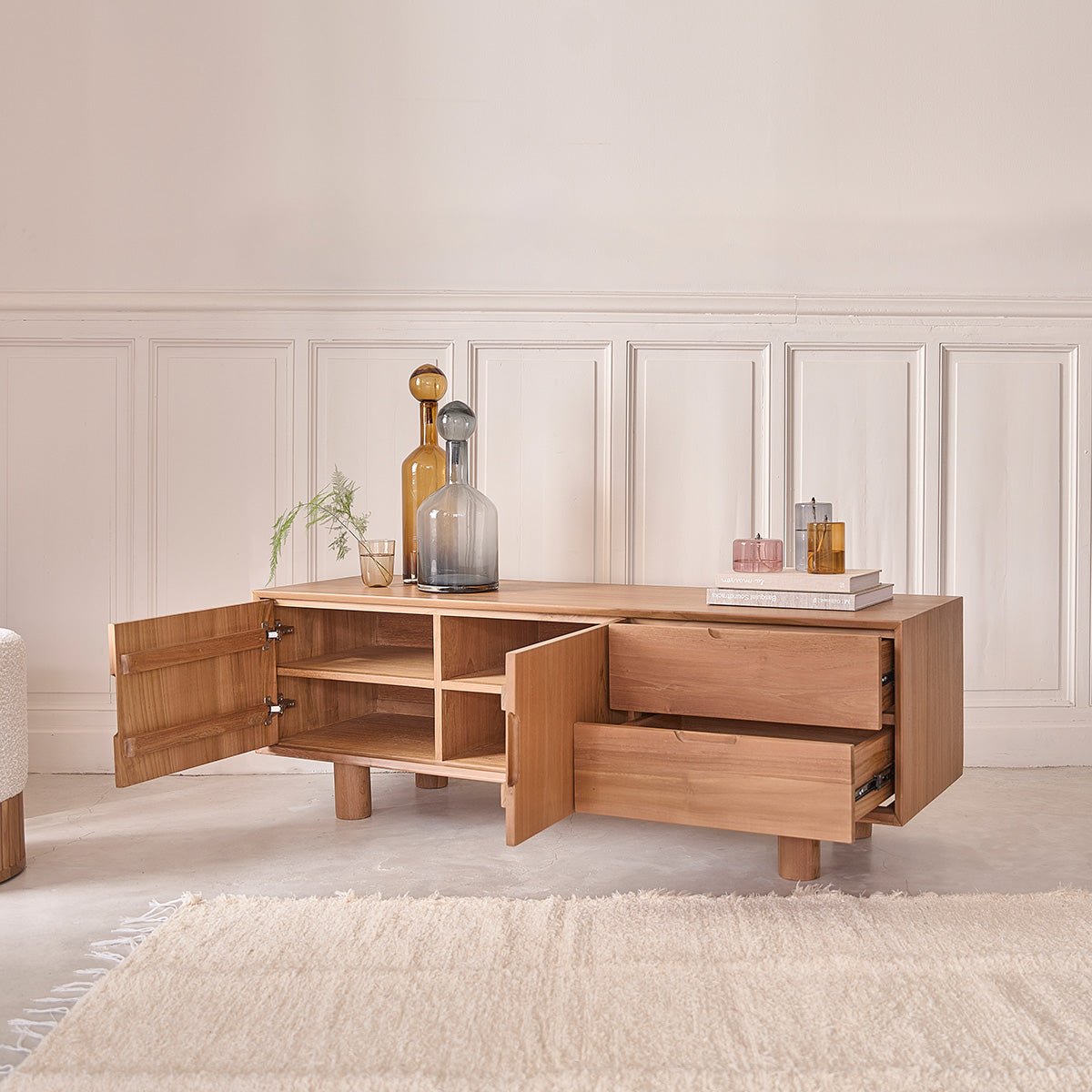 Meuble TV en teck massif 150 cm GUSTAVE naturel, BERAH GETAH