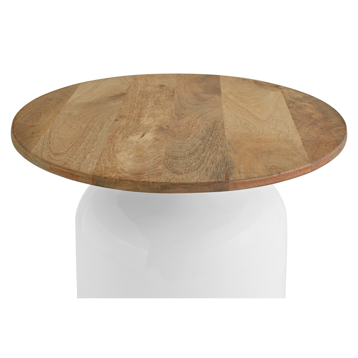 Table d'appoint ronde design blanche et bois manguier massif H49 cm VERONA blanc, MILIBOO