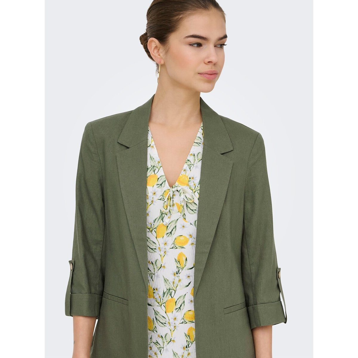 Giacca blazer con maniche a 3/4 verde kaki, ONLY