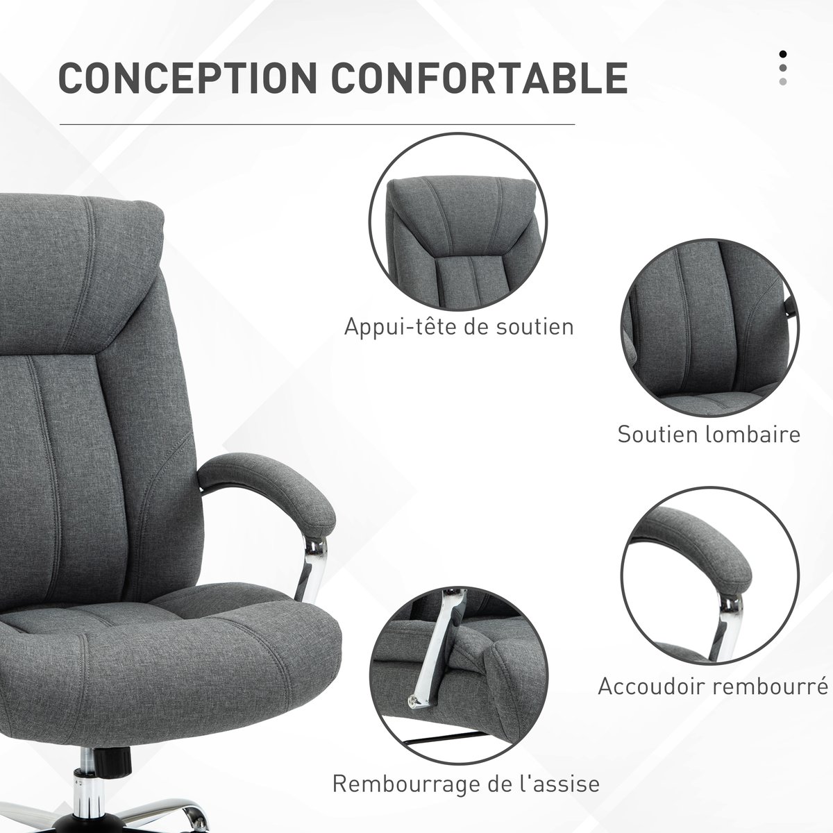Chaise de bureau Lin (100% polyester) Gris gris, HOMCOM