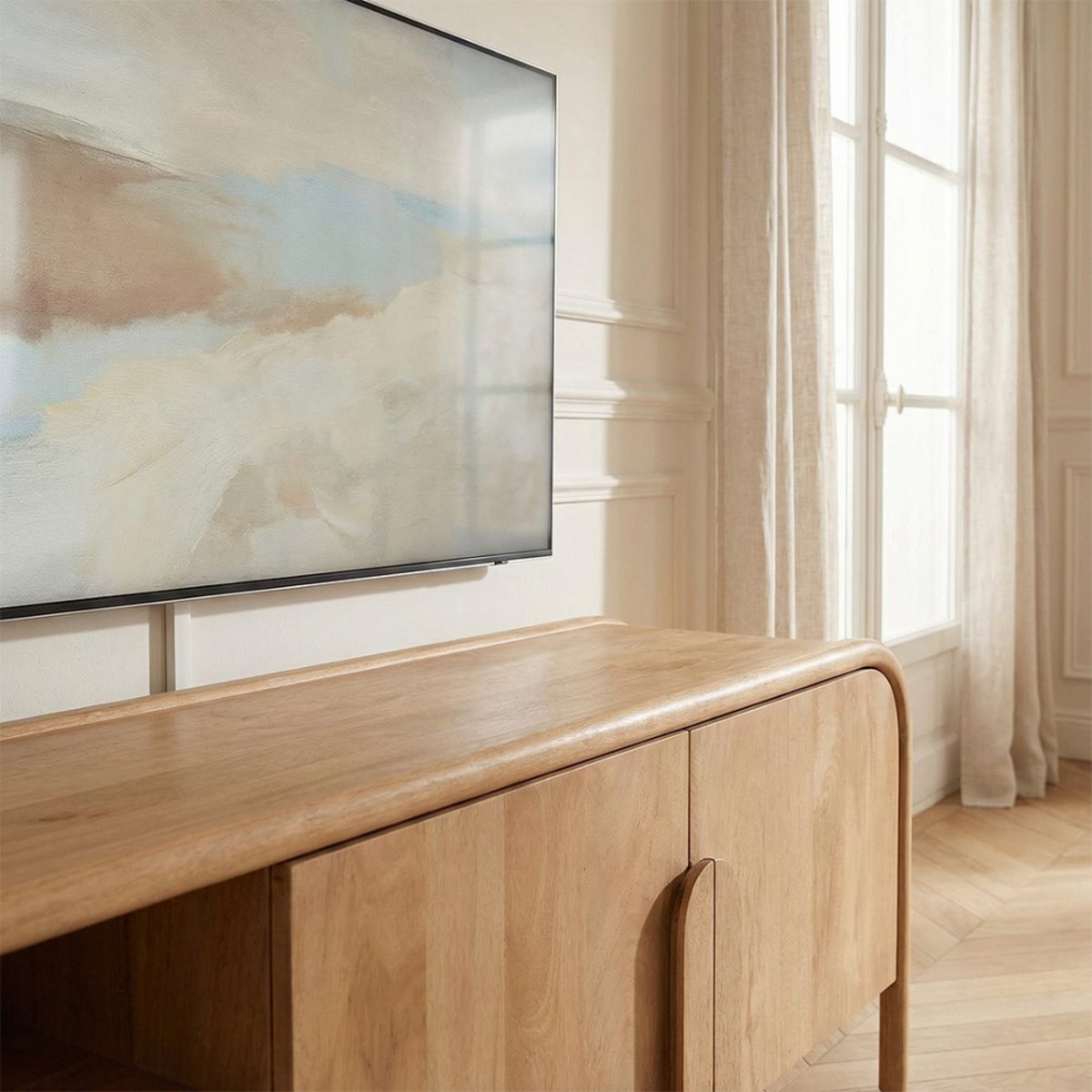 Meuble TV 2 portes en bois massif L150cm- BALI bois clair, DRAWER