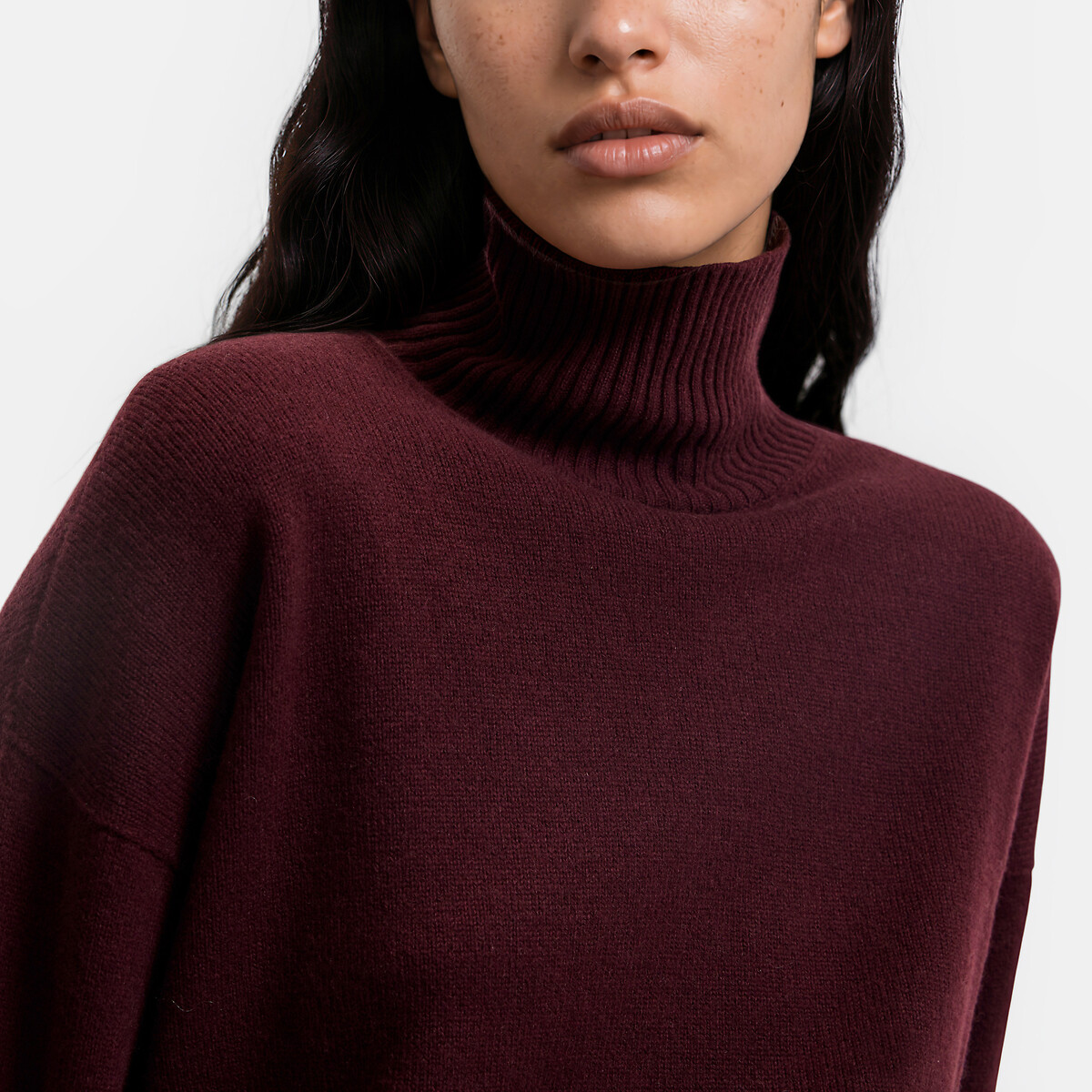 Pull laine et cachemire fabriqué en France rouge foncé, LA REDOUTE COLLECTIONS