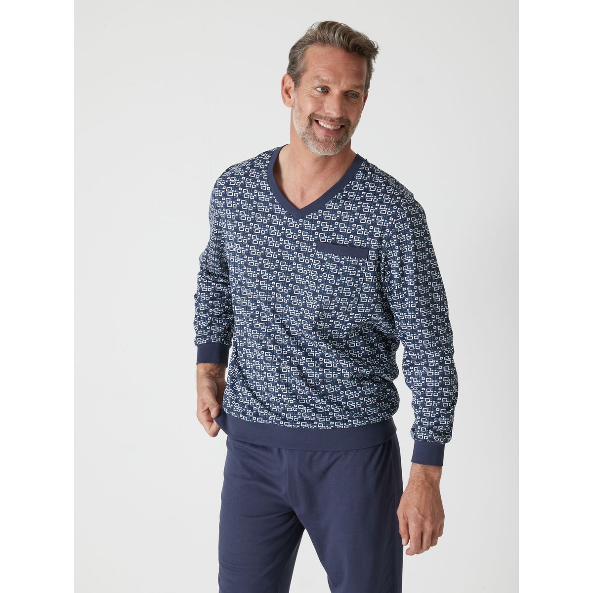 Pyjama forme jogging en jersey imprimé bleu, DAXON