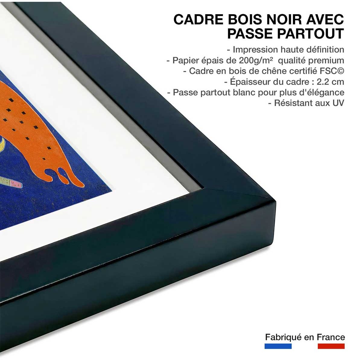 Poster La Flèche par Wassily Kandinsky affiche + cadre en bois - noir, HEXOA