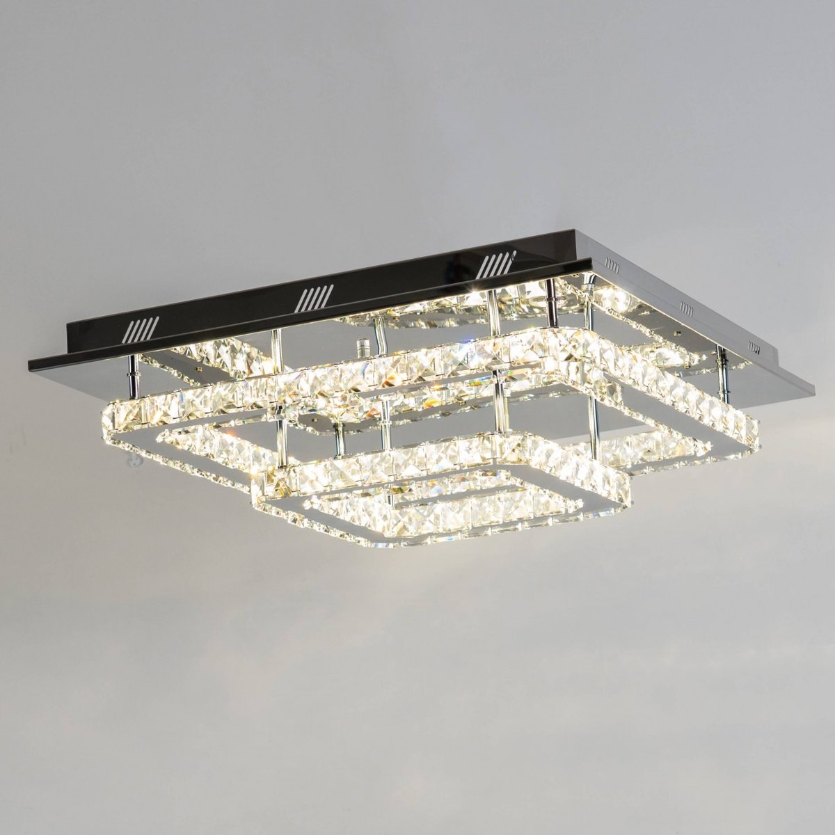 Plafonnier LED carré cristal - WADE argenté / chromé, KOSILUM