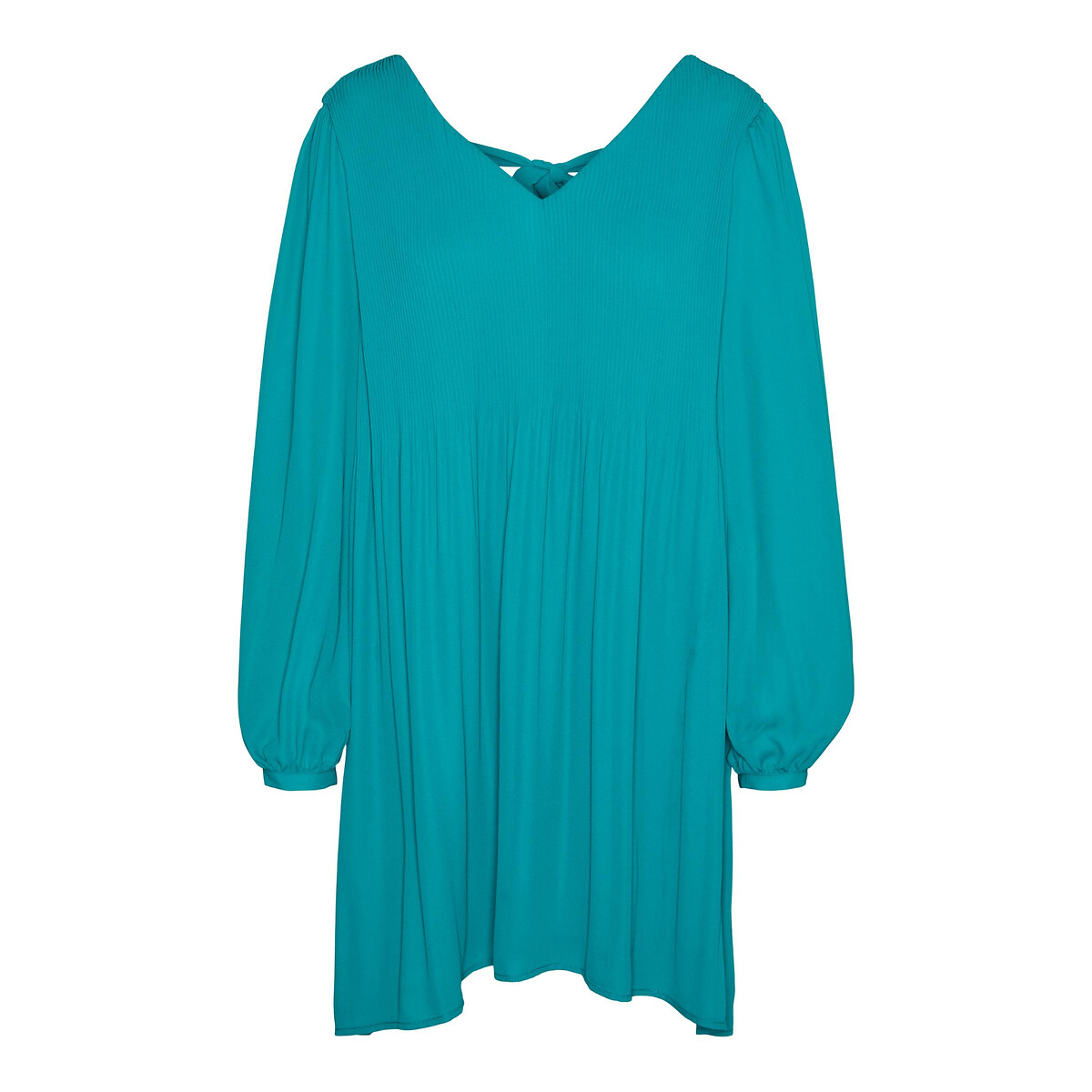Robe courte plissée, nouée dos turquoise, VERO MODA