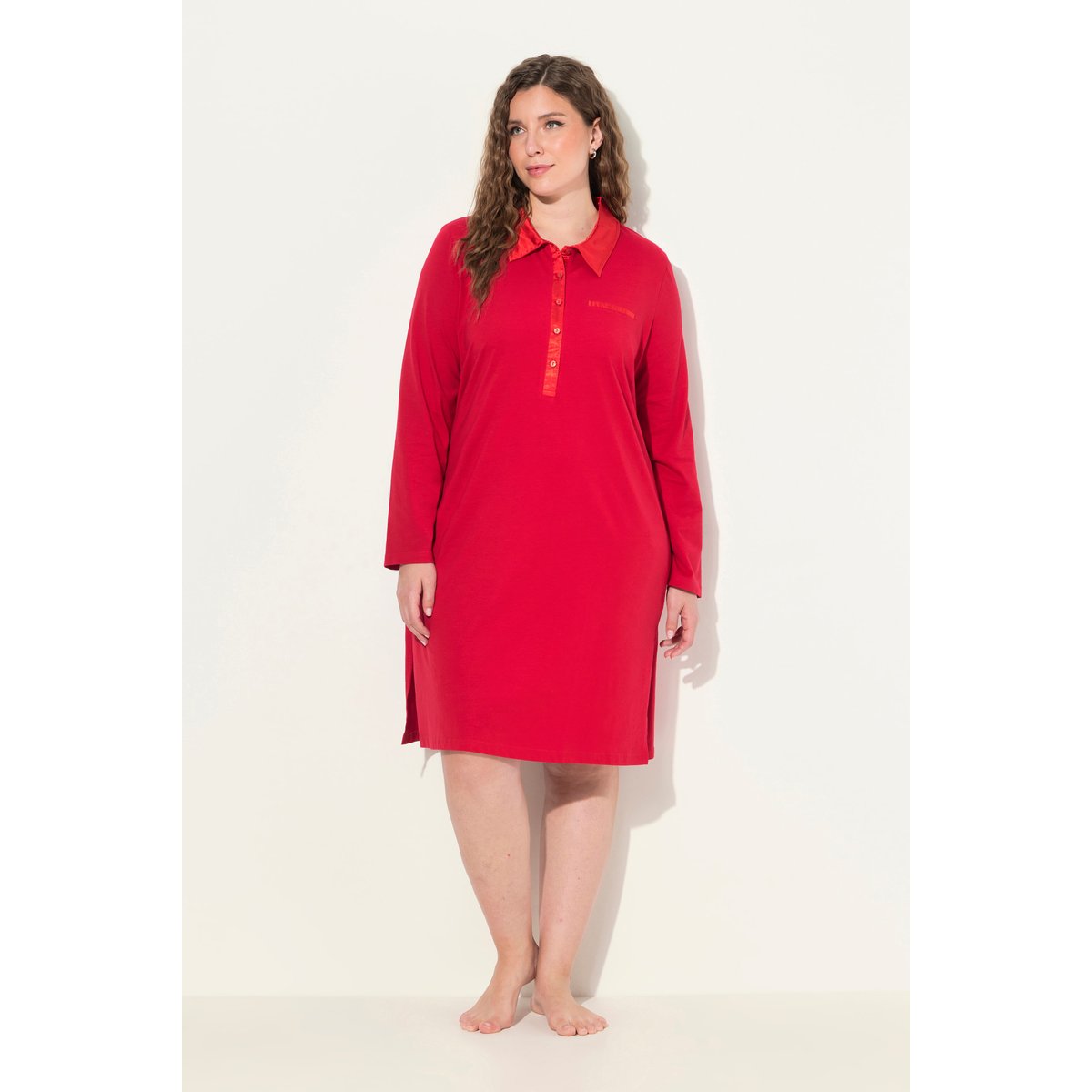 Chemise de nuit avec col, détails en satin salsa, ULLA POPKEN