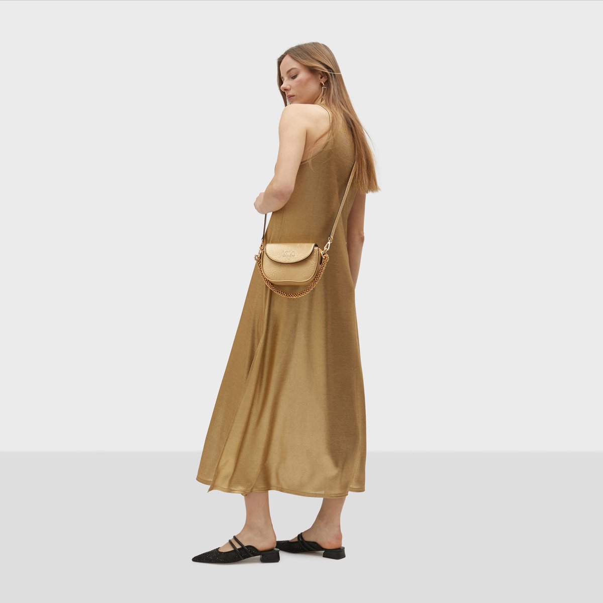 Robe longue sans manches avec fente latérale doré, LOLA CASADEMUNT