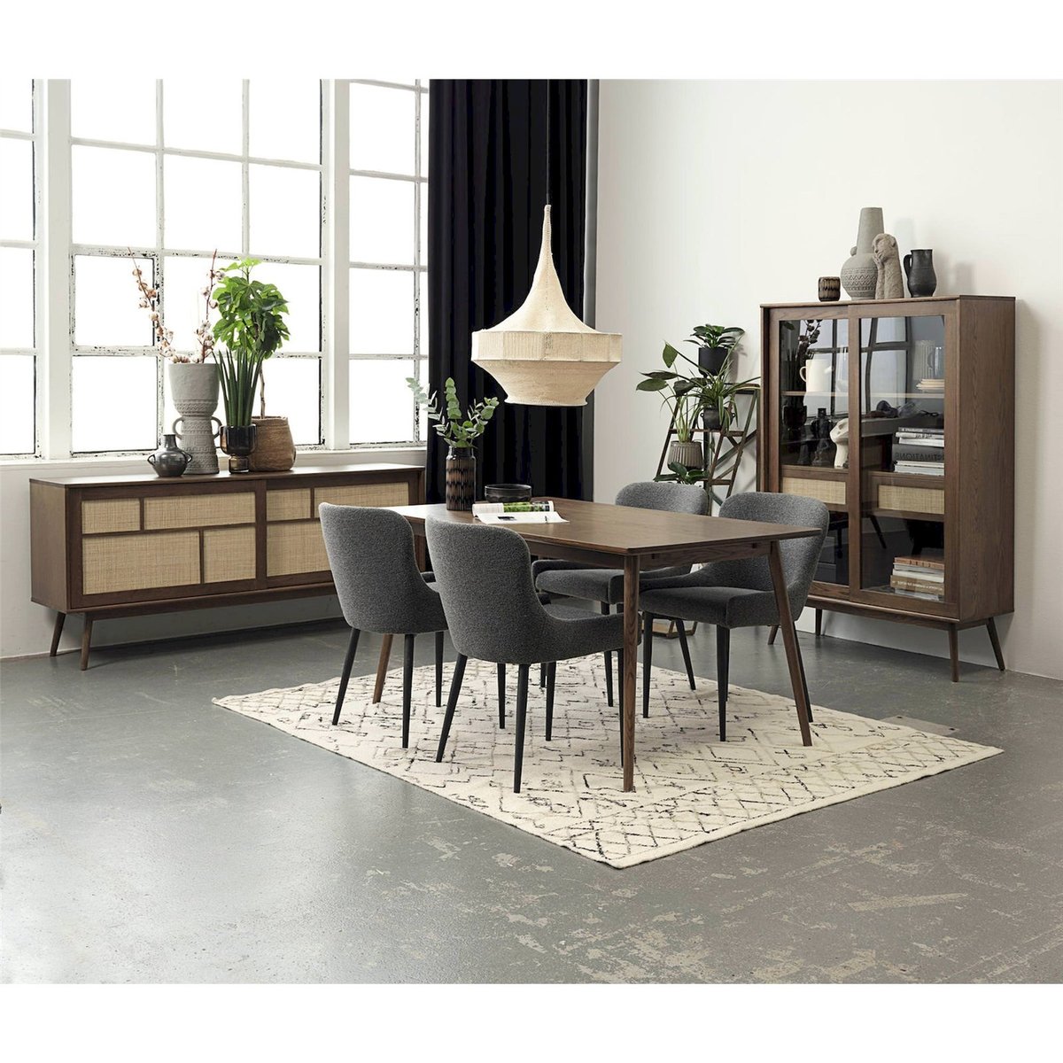 Vitrine scandinave cannage VISIMMY chêne fumé et cannage naturel, RECOLLECTION