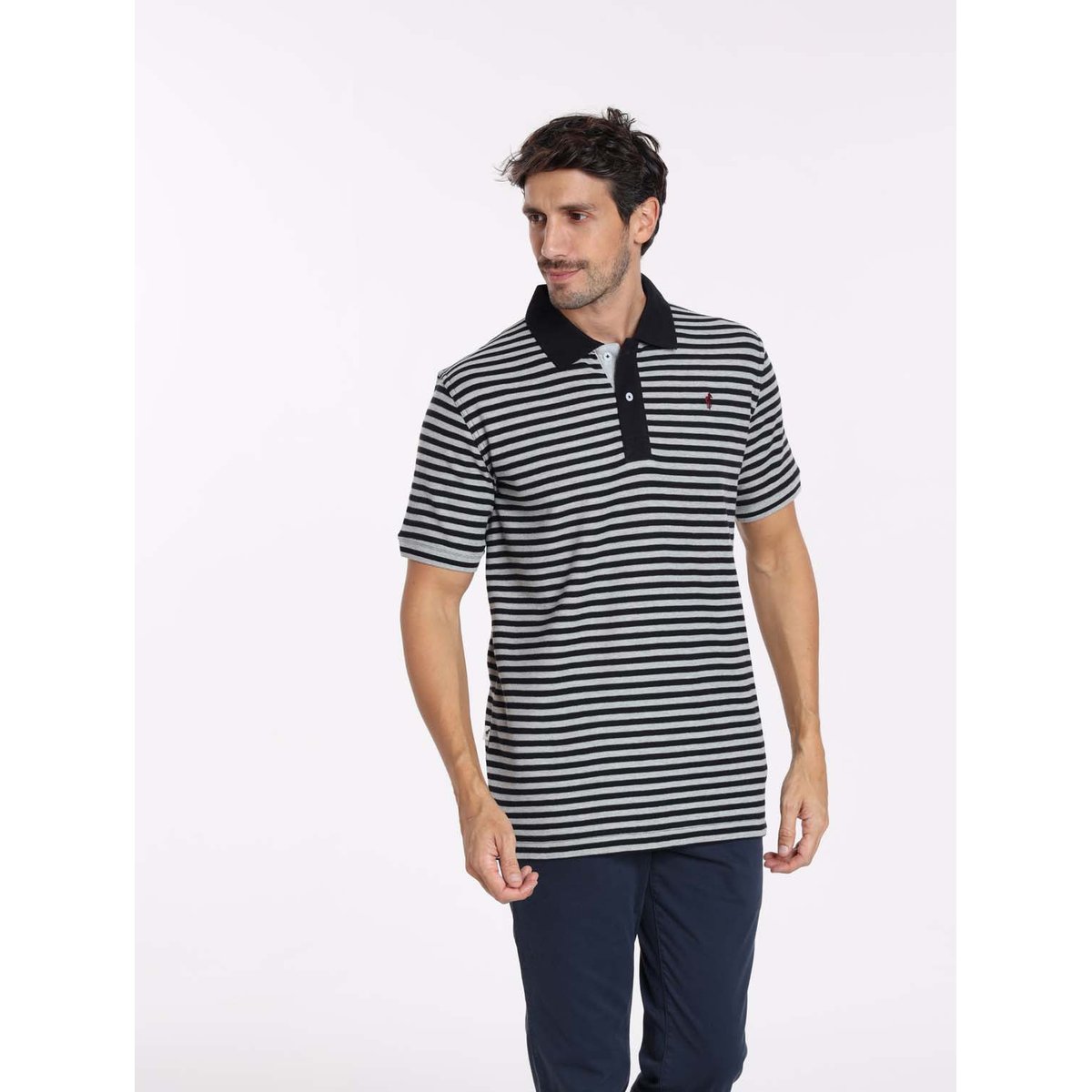 Polos manches courtes en coton OSAKA marine/gris chine, GENTLEMAN FARMER