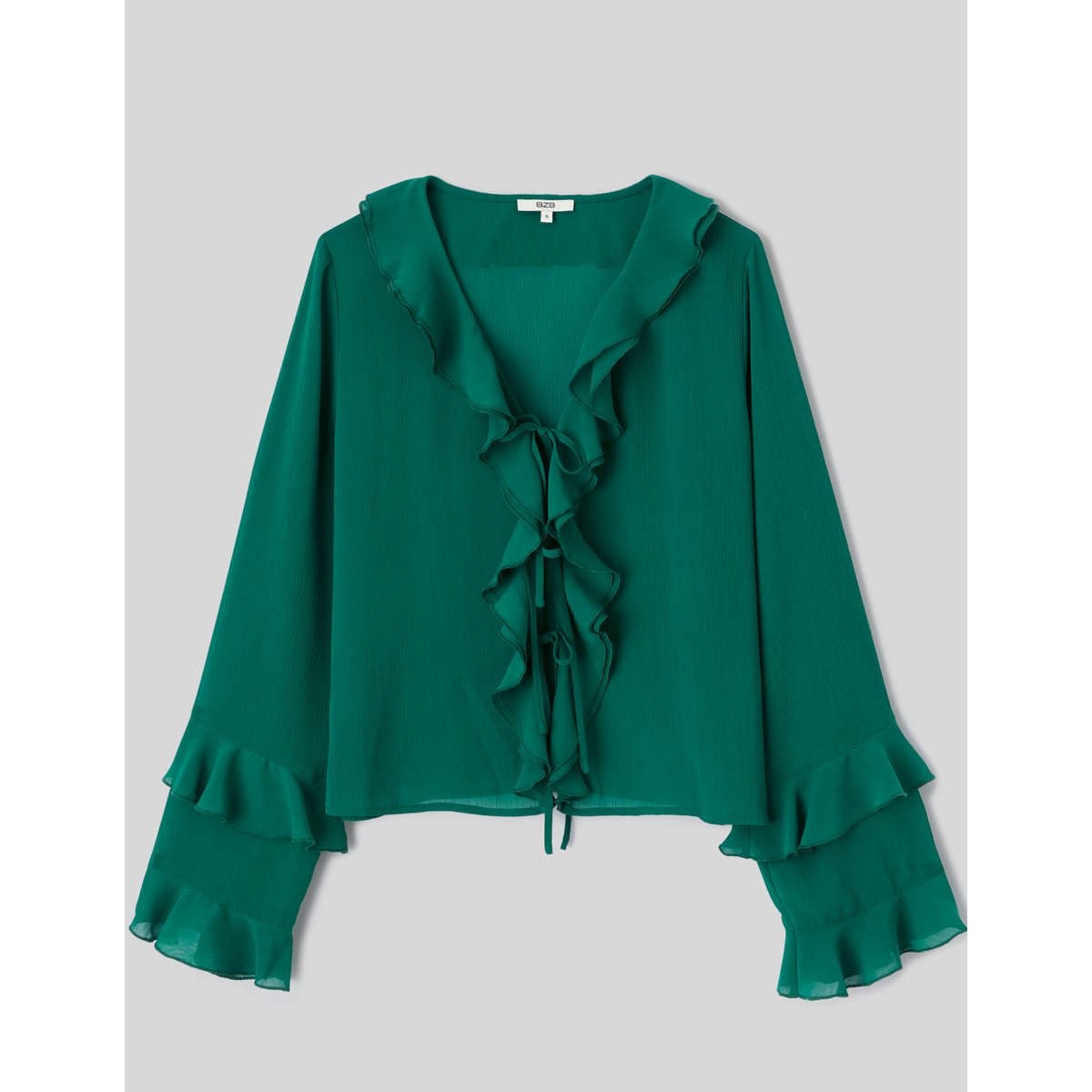 Blouse volantée manches longues vert, BZB