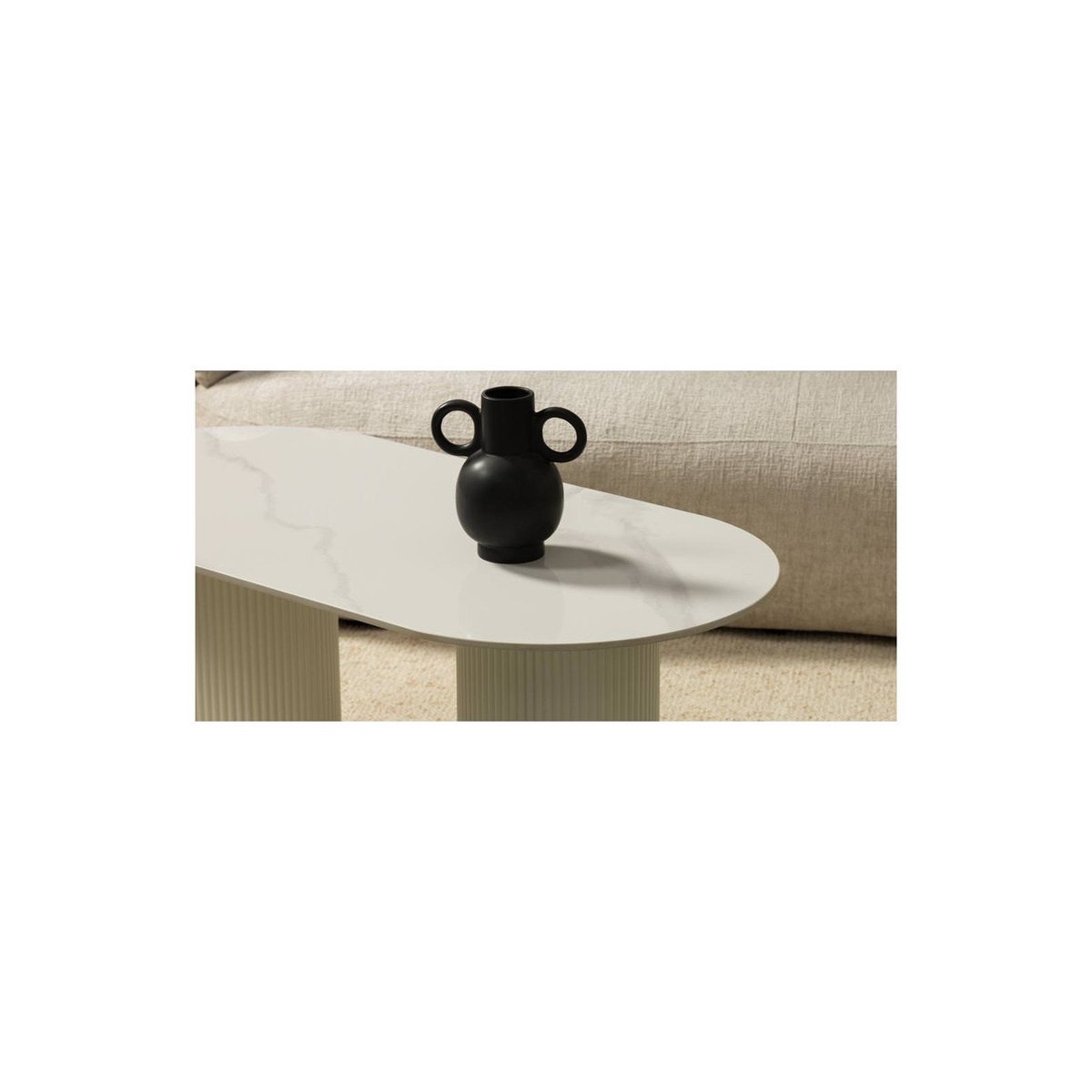 Table basse ovale MARBELLA effet marbre blanc cassé effet marbre, RECOLLECTION