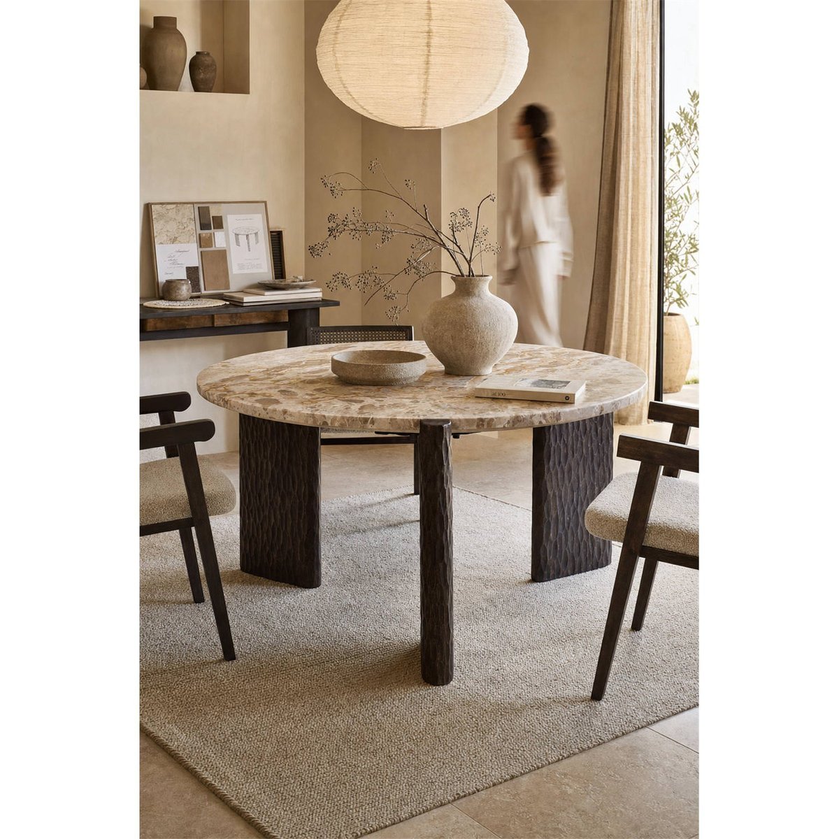 Table basse ronde en marbre et manguier naturel, RECOLLECTION
