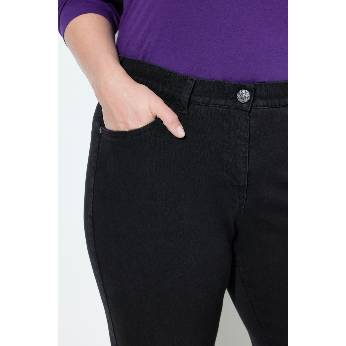 Jean Boyfriend en denim stretch noir, ULLA POPKEN