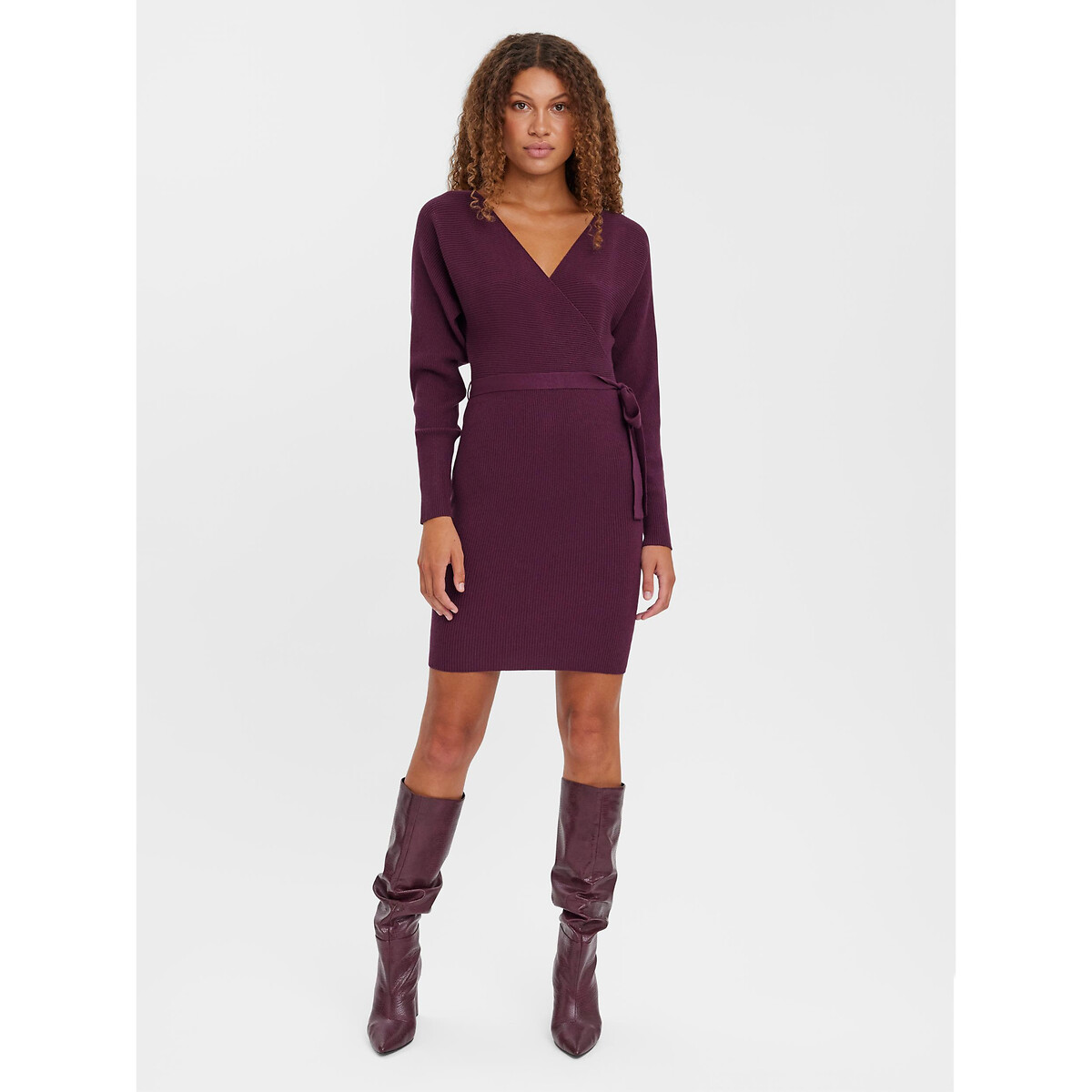 Robe pull à nouer bordeaux, VERO MODA