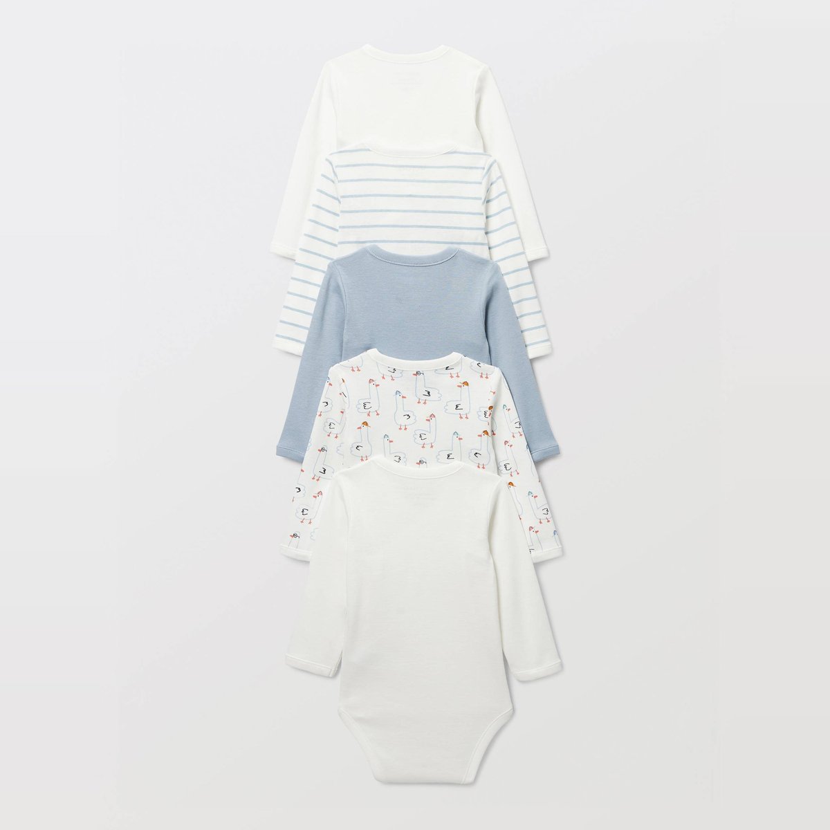 Lot de 5 bodies manches longues imprimé en coton BIO GOTS ecru, BOUT'CHOU