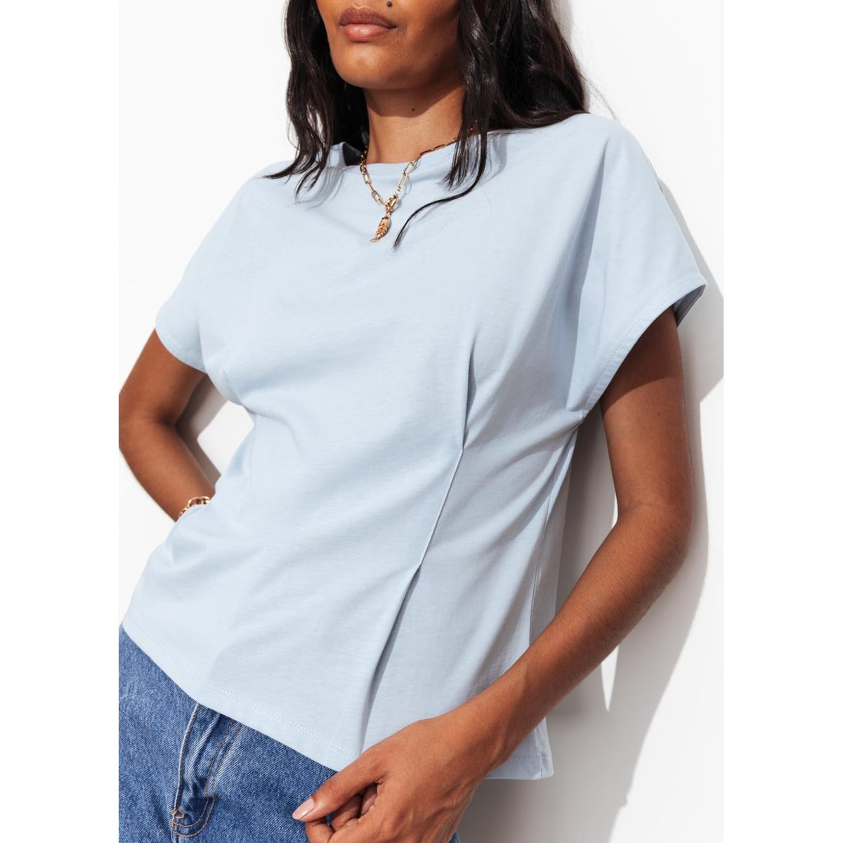 T-shirt à pinces bleu ciel, PROMOD