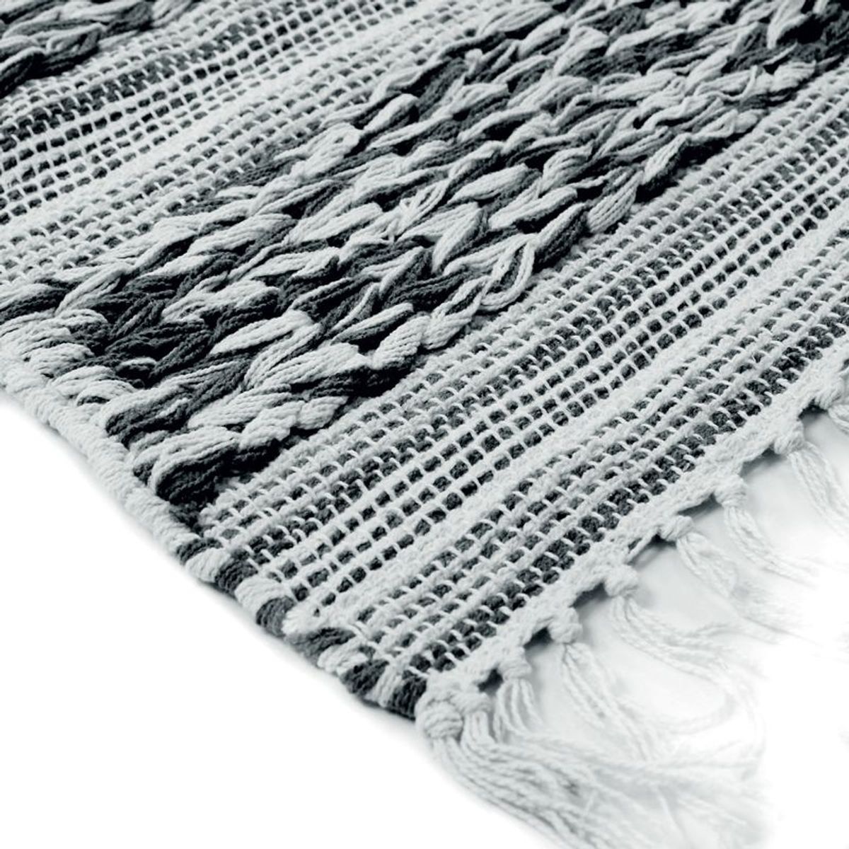 Tapis salon en coton - TERRA COTTON RELIEF blanc noir, THE DECO FACTORY