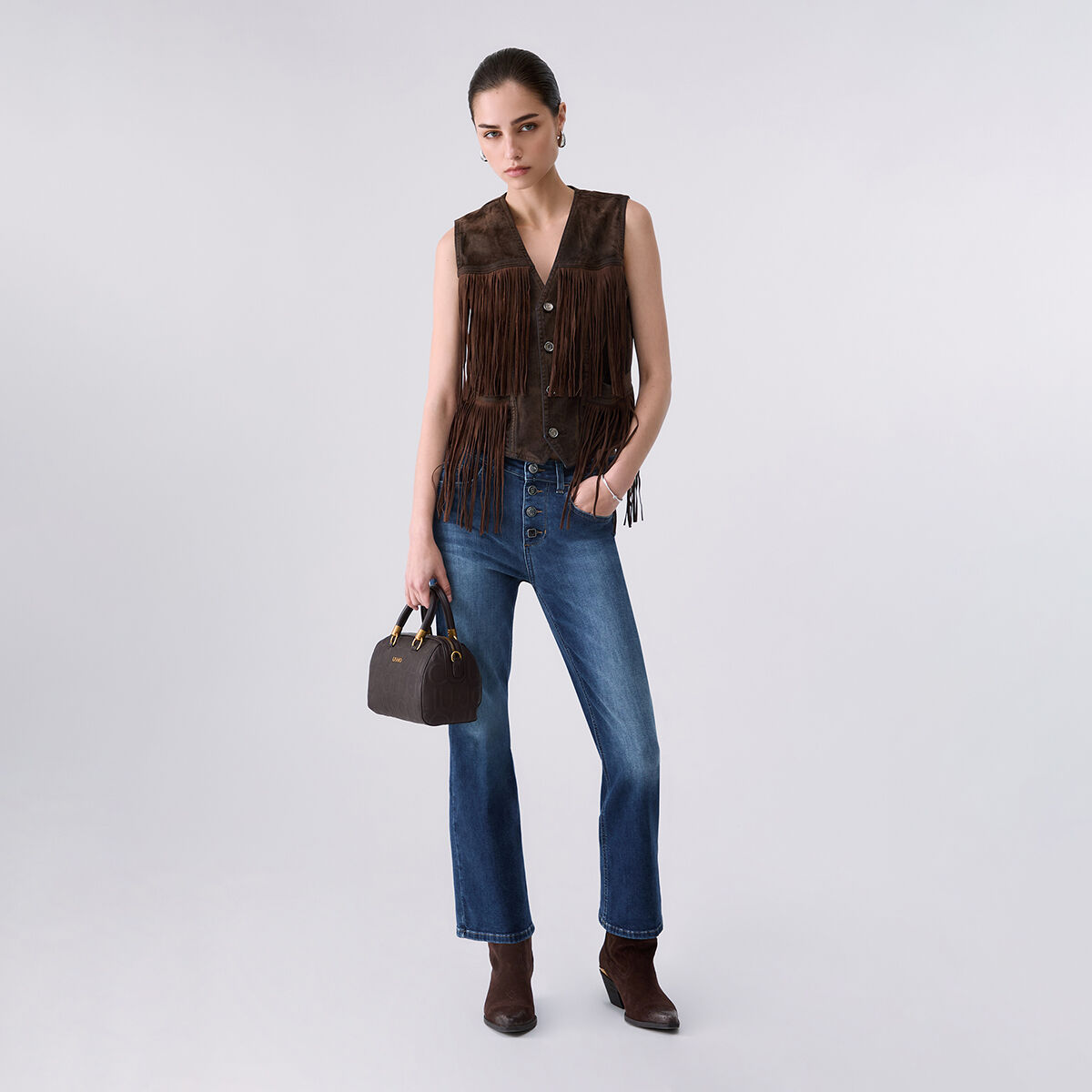 Jean bootcut avec boutons bijoux denim bleu foncé, LIU JO