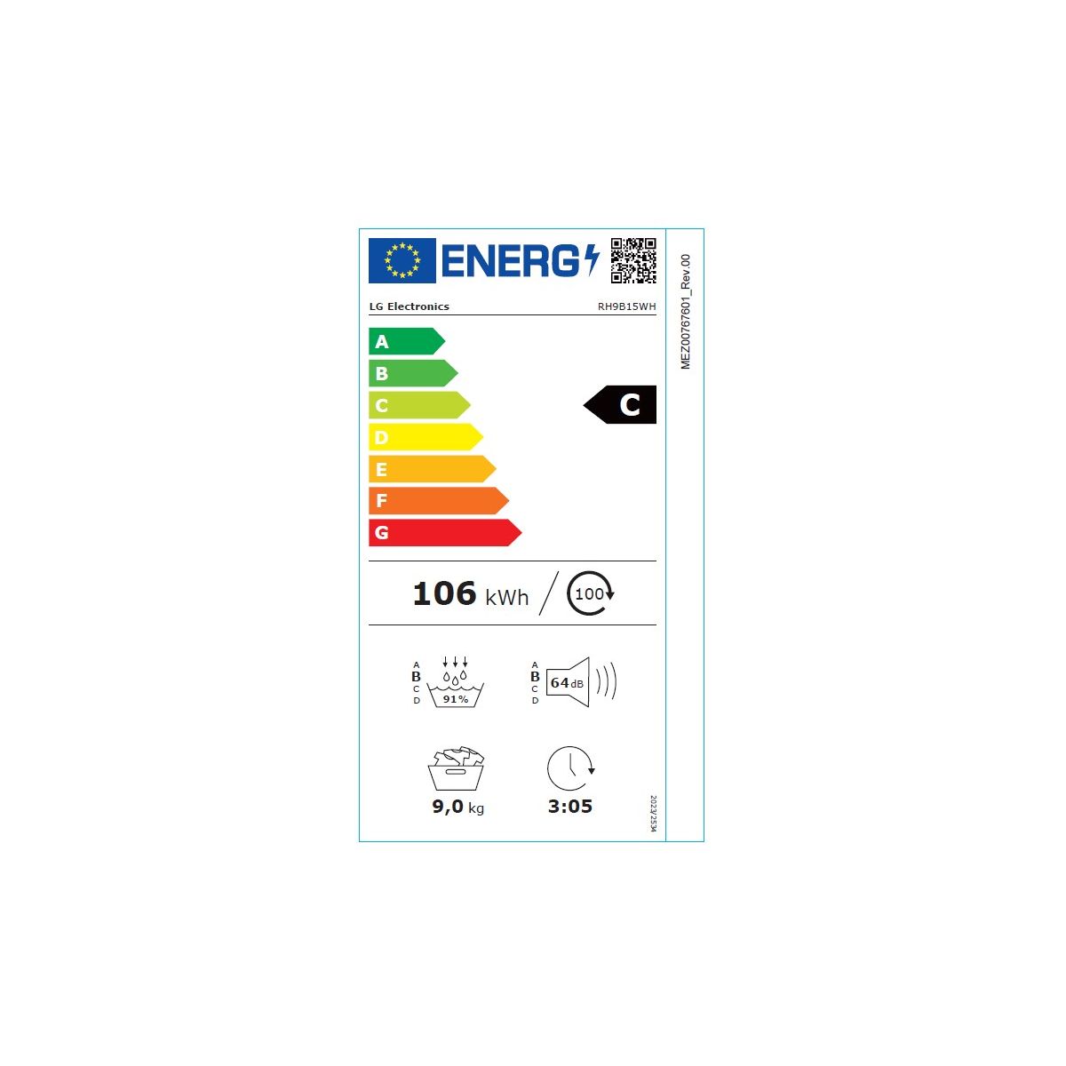 Sèche linge pompe à chaleur RH9B15WH blanc, LG