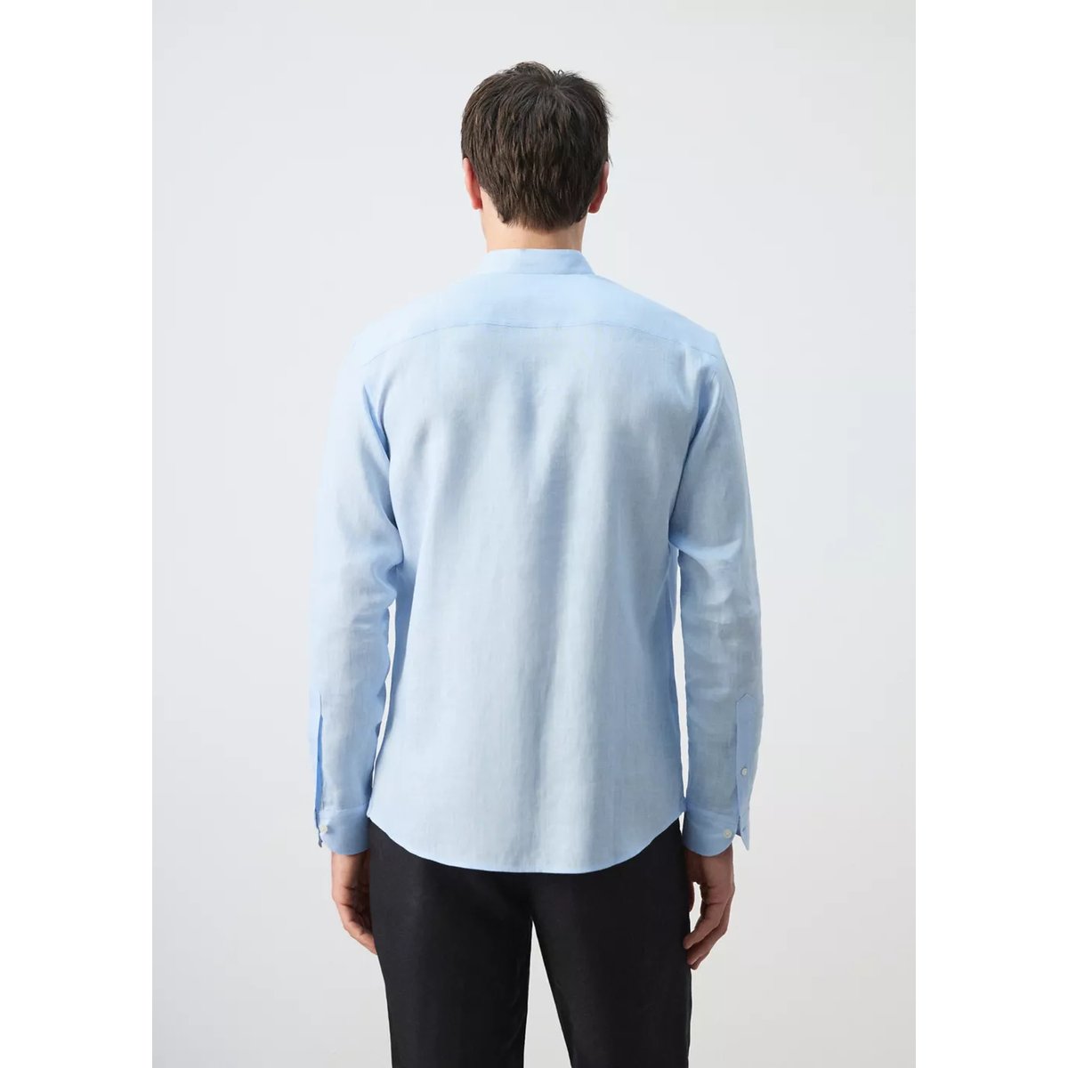 Chemise 100 % lin col mao bleu ciel, MANGO MAN