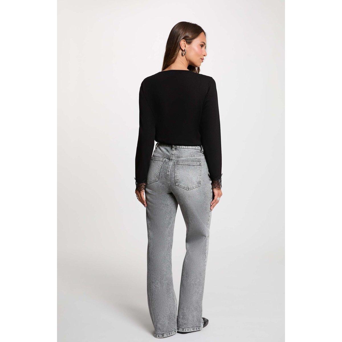 Pull col v dentelle noir, MORGAN