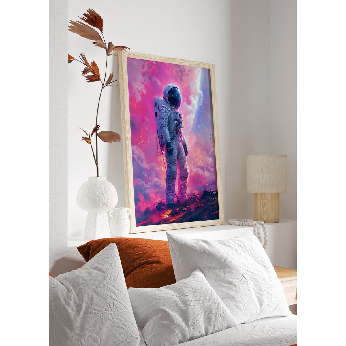 Affiche Astronaute dans un Univers Rose blanc, L'AFFICHERIE