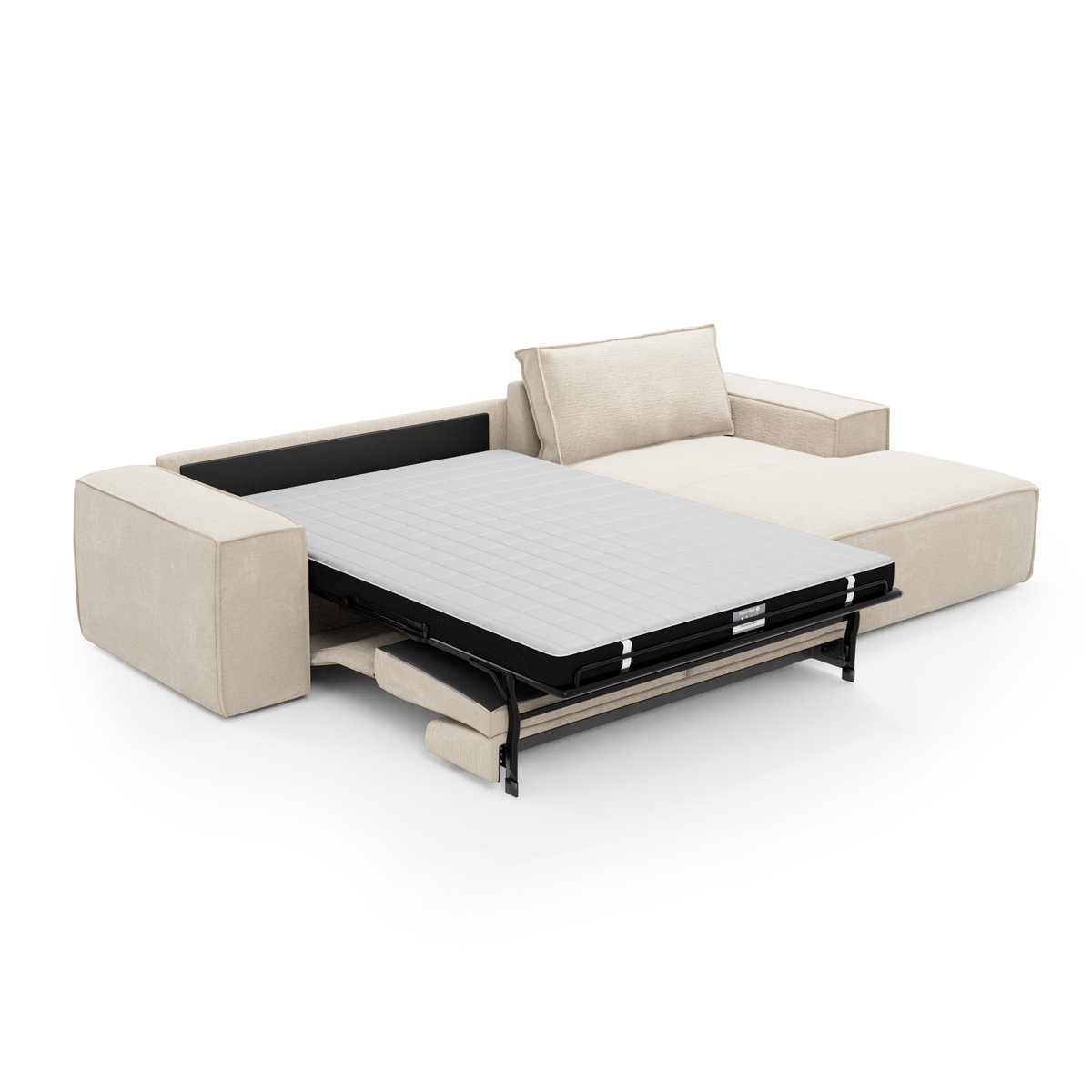 Canapé convertible angle droit 5 places en velours JOAN crème, SIA HOME