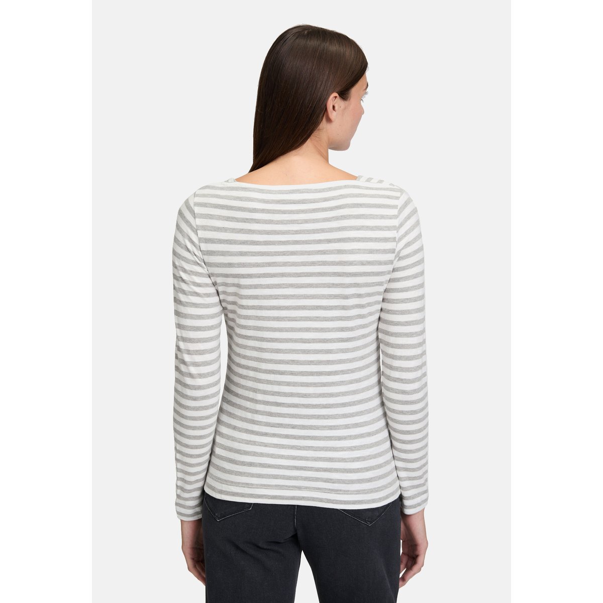 T-shirt à rainures à encolure bateau blanc/gris, BETTY & CO