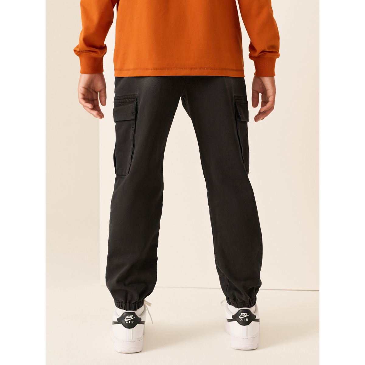 Jean cargo large avec taille élastique noir, NEXT