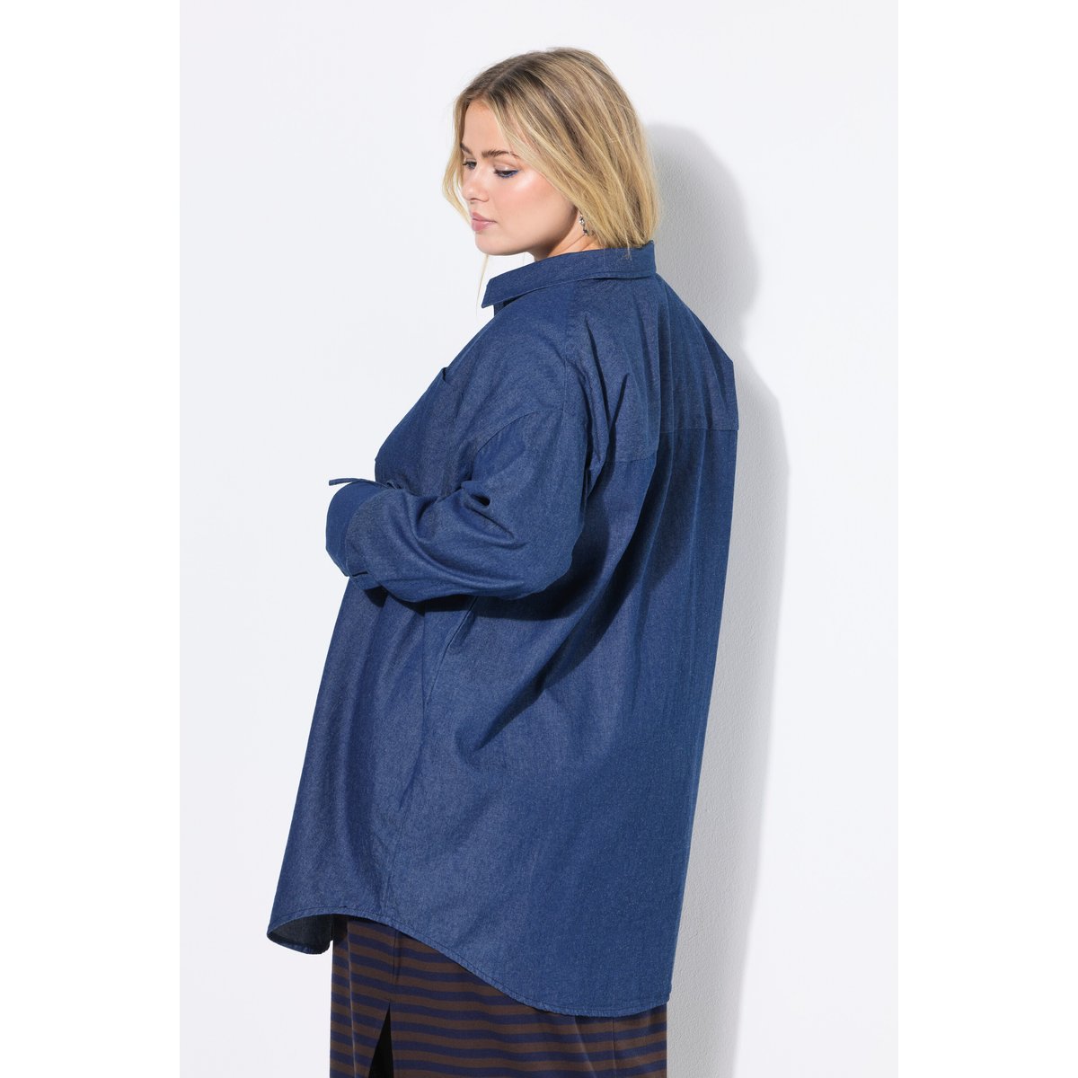 Chemisier oversize effet denim à manches bleu jean, STUDIO UNTOLD