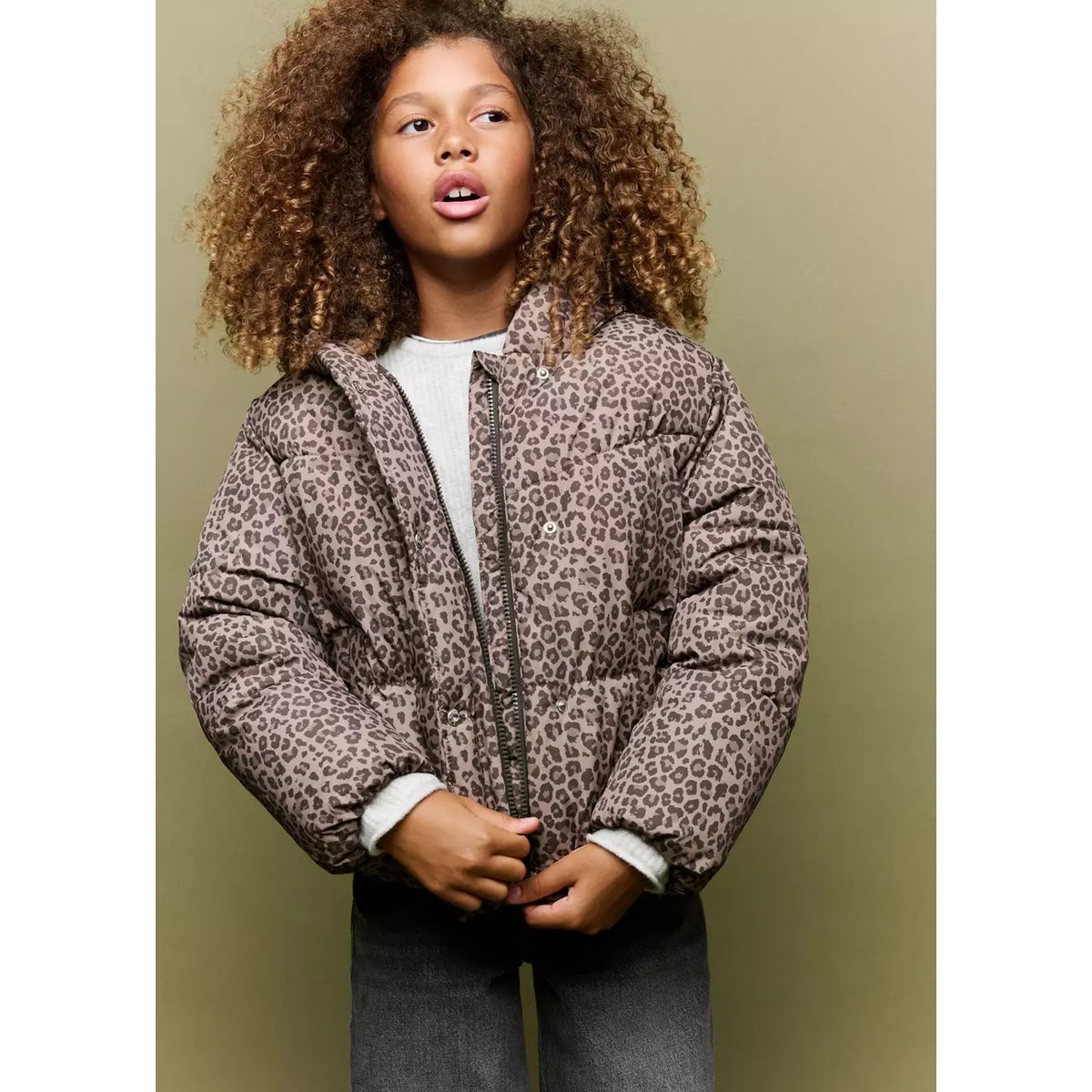 Anorak matelassé léopard marron, MANGO KIDS