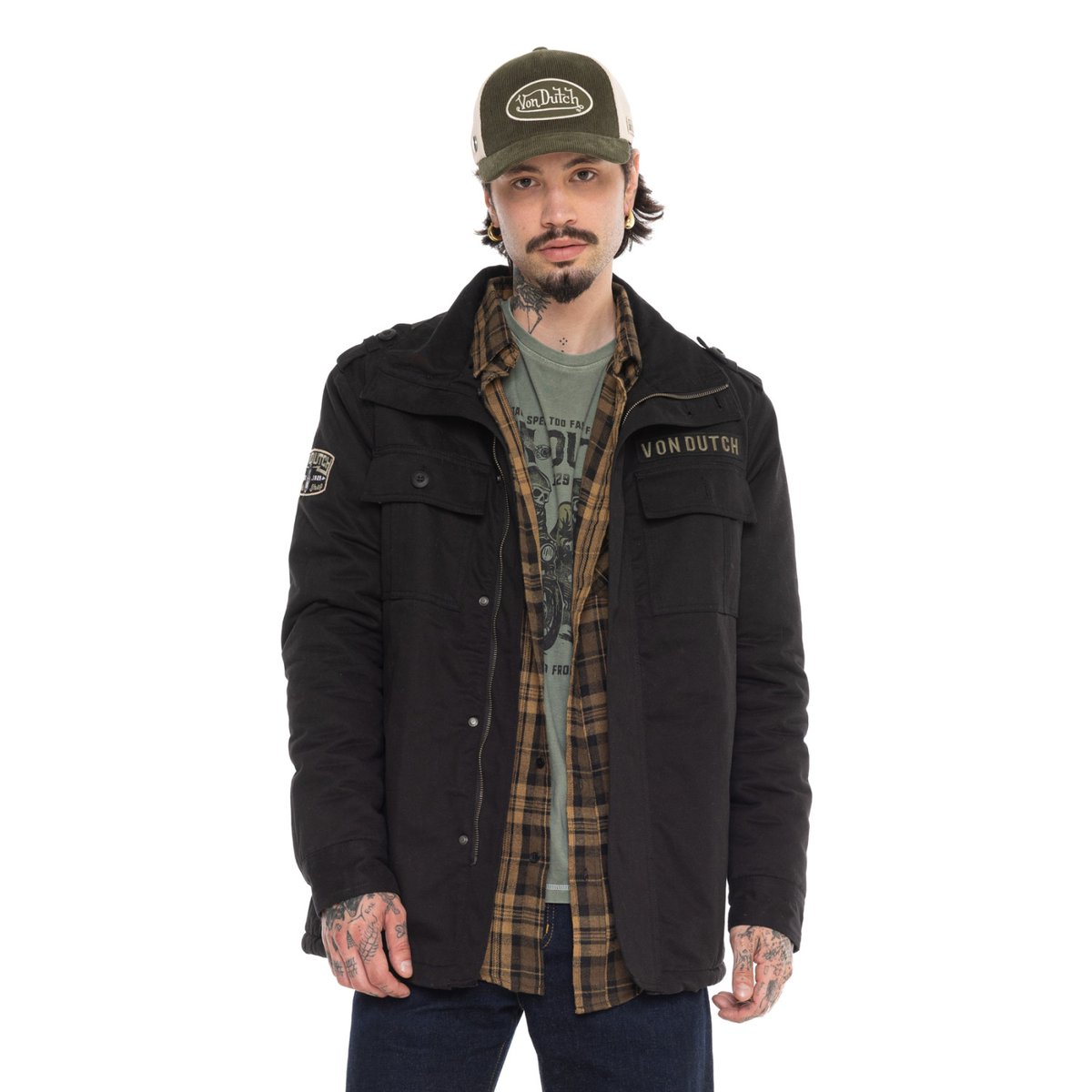 Surchemise coton AARON noir/vert, VON DUTCH