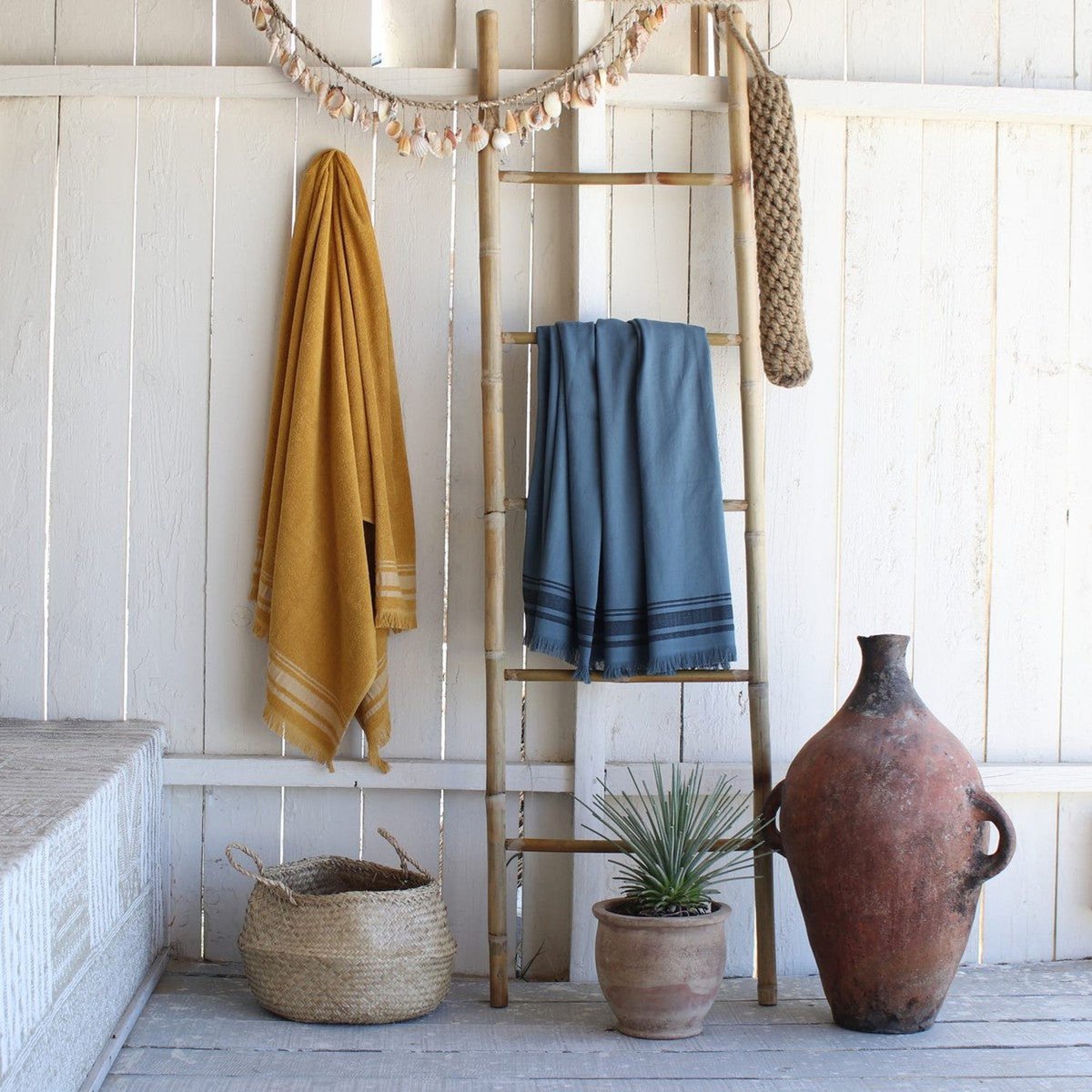 Fouta éponge coton FARO Made in Europe bleu orage / noir, FEBRONIE