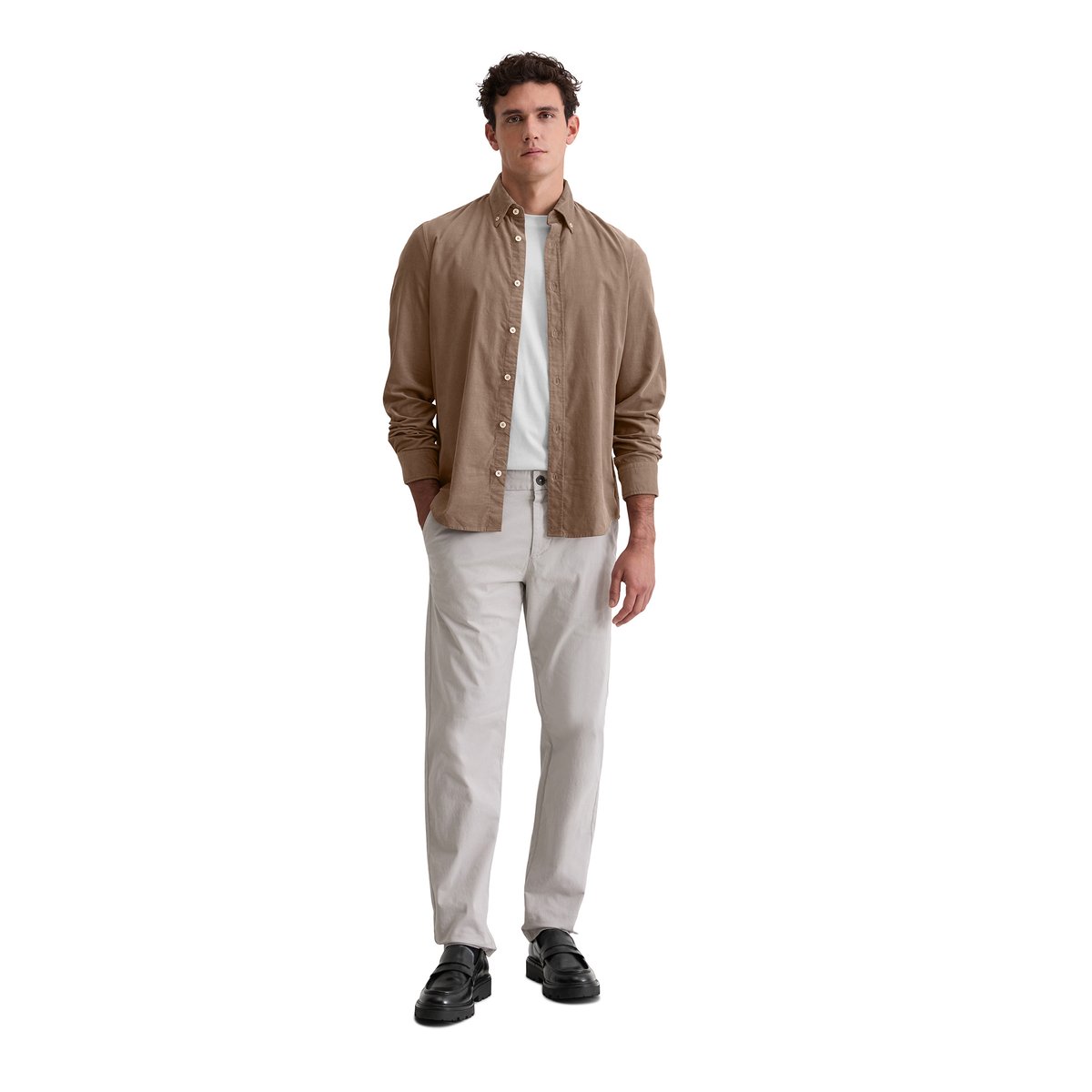 Chemise en velours côtelé shaped en pur coton bio marron, MARC O'POLO