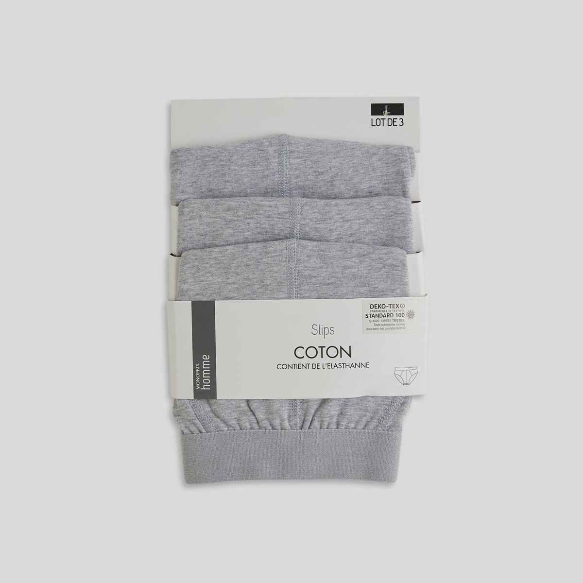 Lot de 3 slips unis gris, MONOPRIX