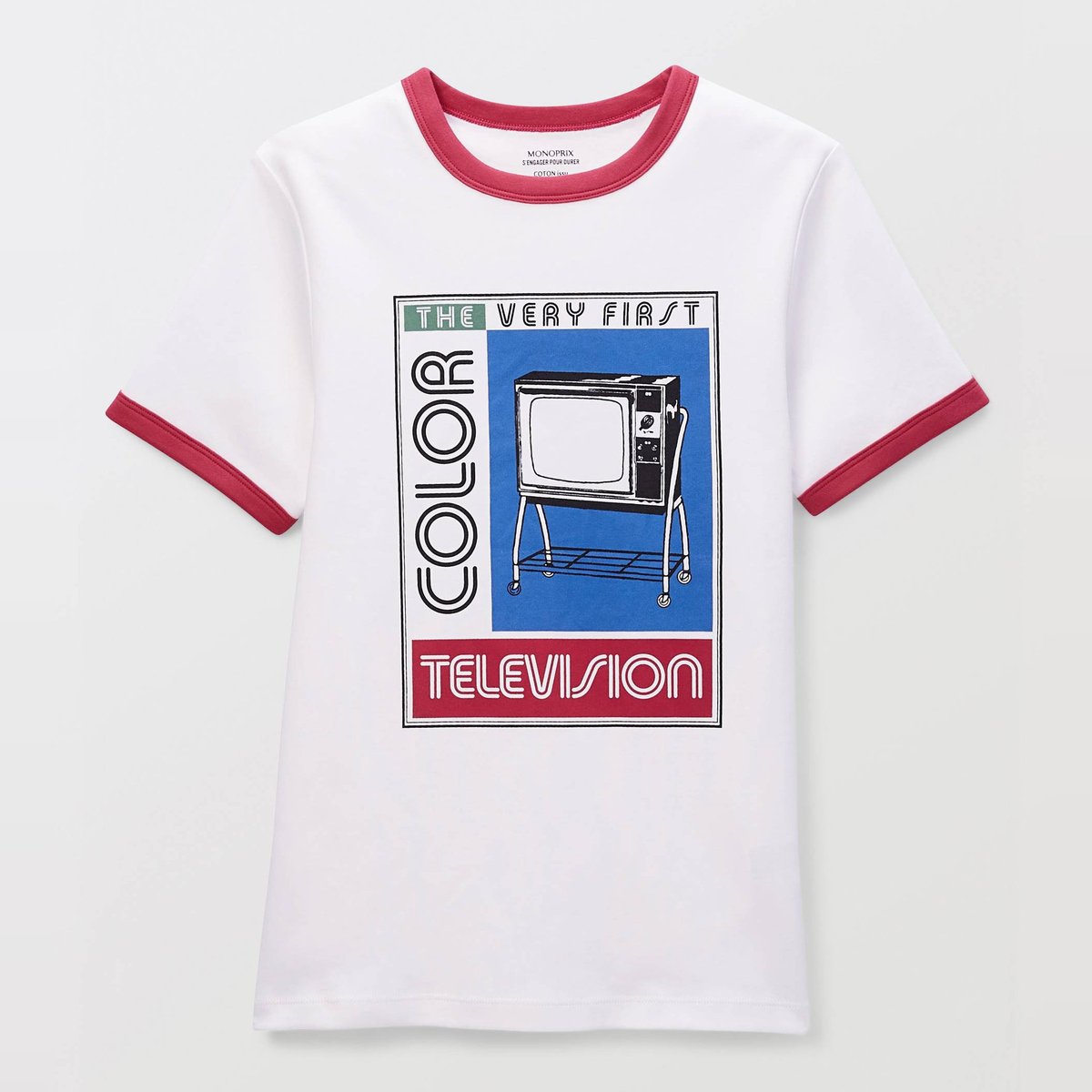 T-shirt à manches courtes avec imprimé placé en coton BIO GOTS ecru, MONOPRIX