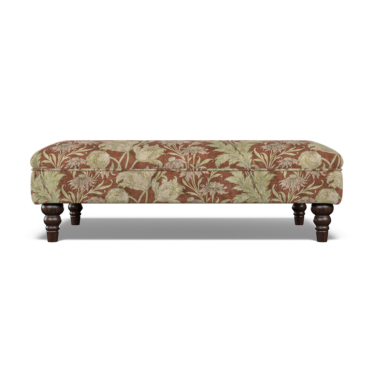 Emeline Floral Chenille Footstool with Oak Feet burgundy/floral print, ÉDITÉ