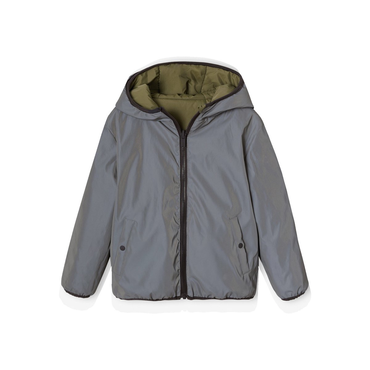 Blouson réversible à capuche kaki, VERTBAUDET