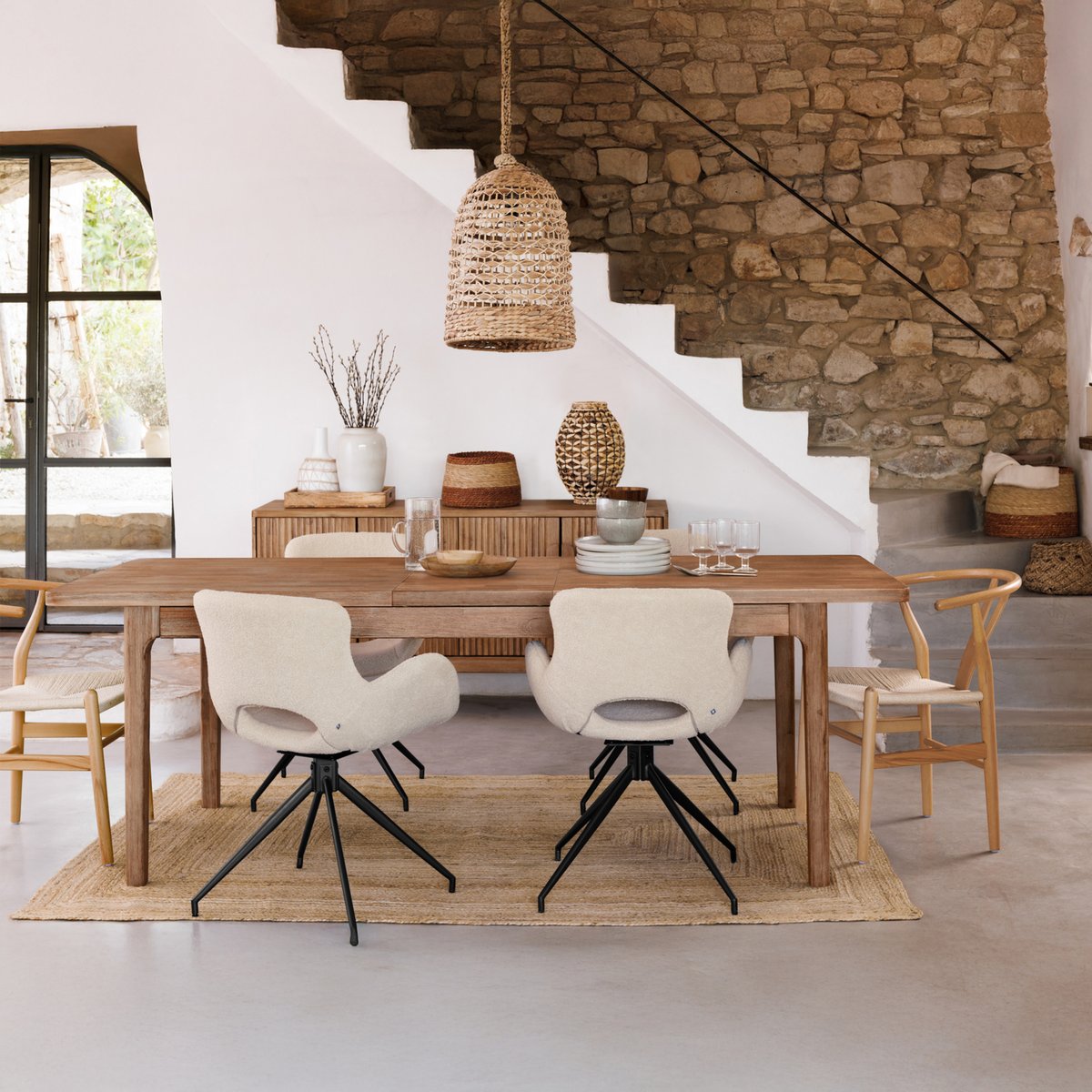 Table à manger extensible bois d'acacia massif 6 à 8 couverts SABOR bois naturel, ATMOSPHERA