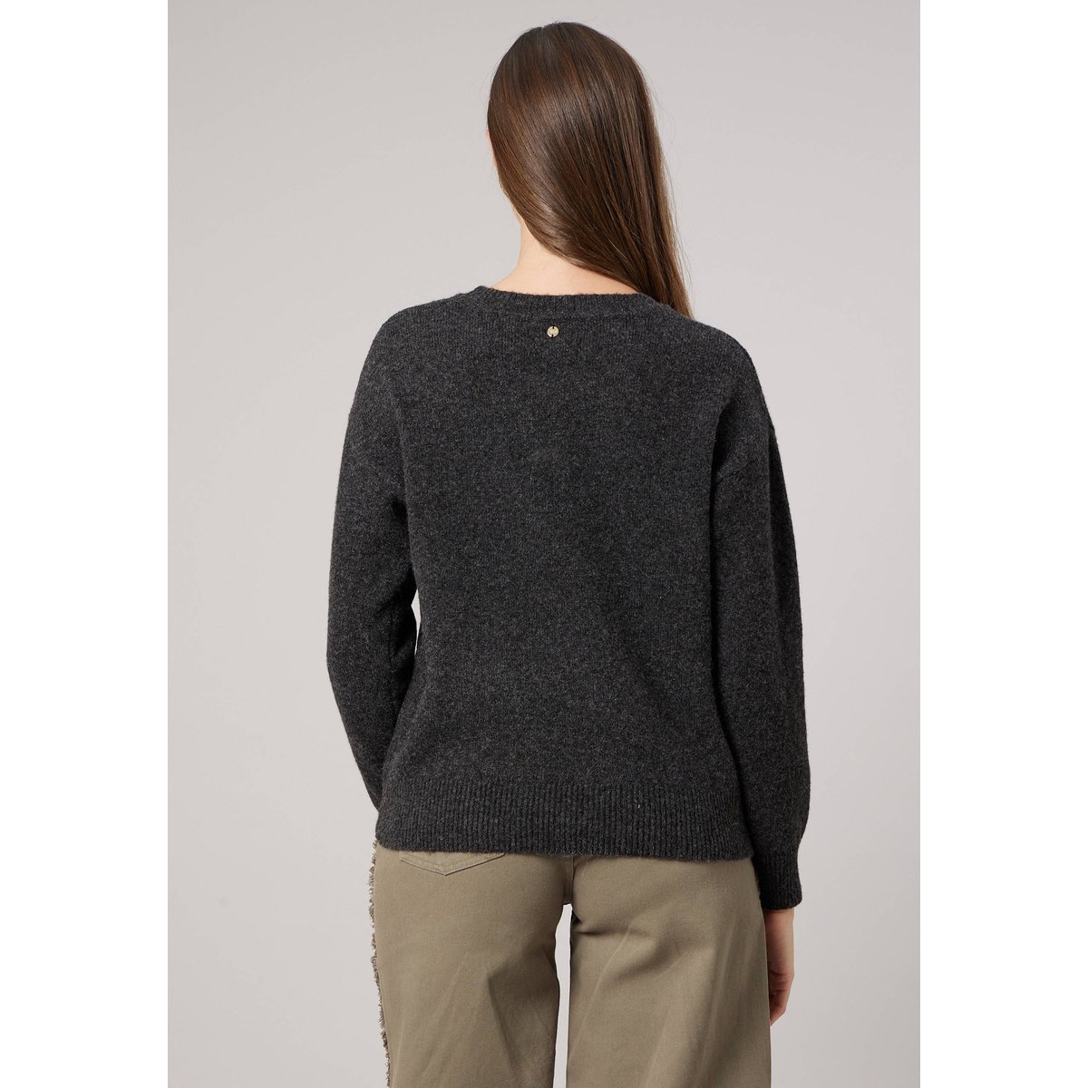 Pull femme maille douce motif losanges à sequins VANESS grey mel, DEELUXE