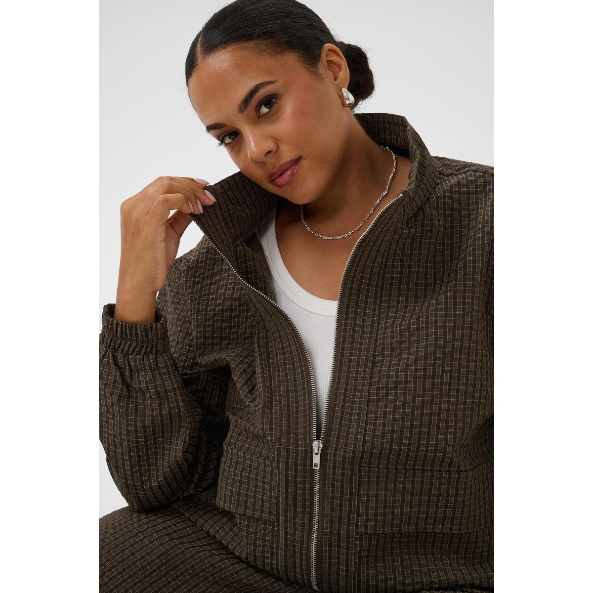 Veste marron coffee bean mini check, KAFFE CURVE
