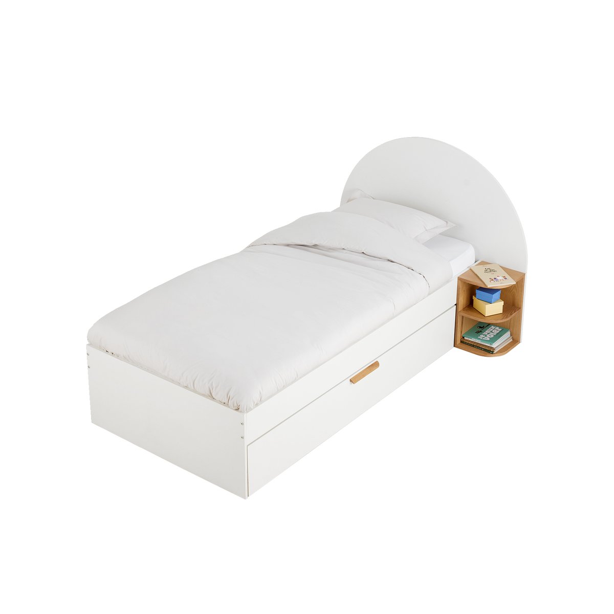 Lit enfant 90x190cm avec rangements + table de chevet réversible Japi blanc, VERTBAUDET