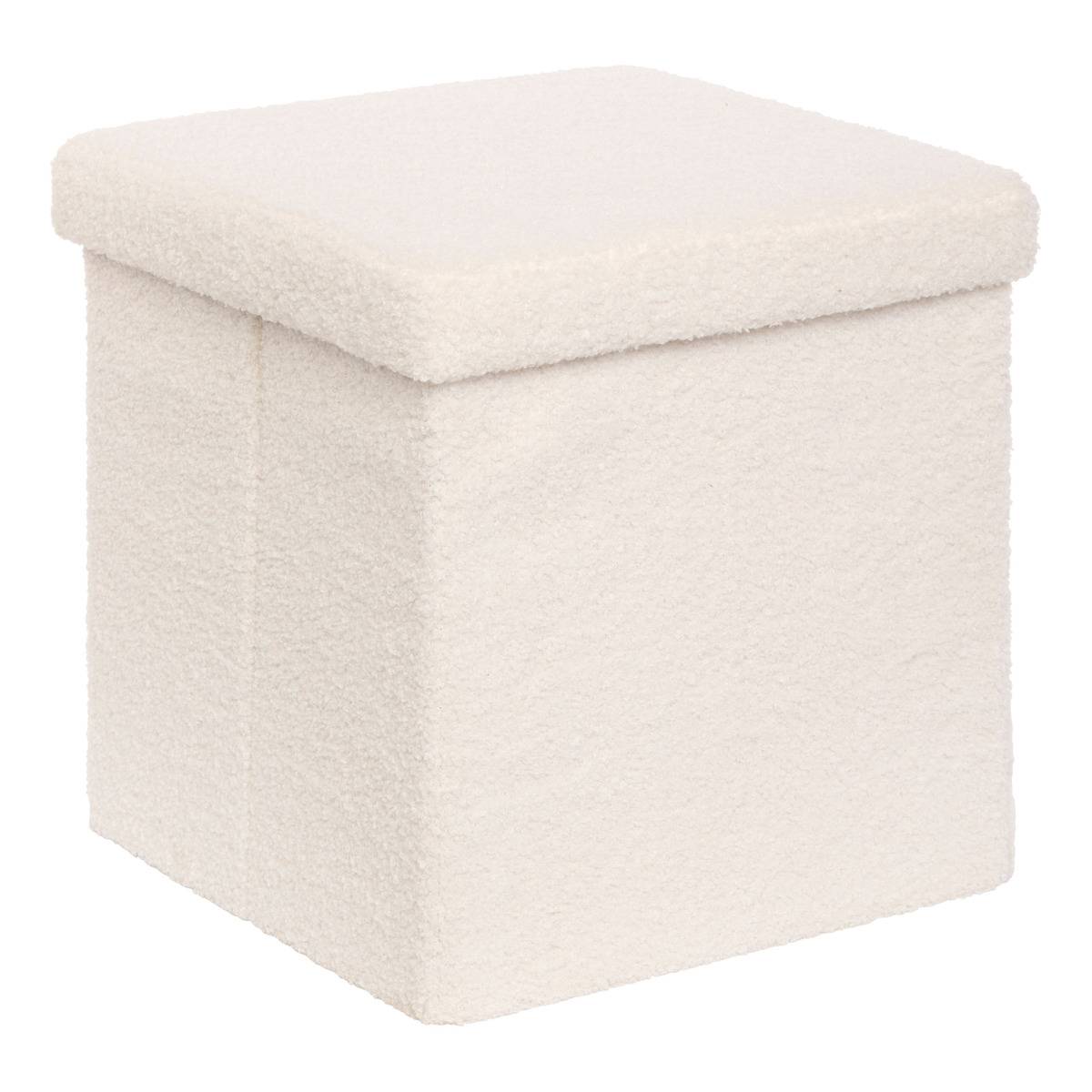 Pouf pliant coffre de rangement en tissu bouclette JAIKO blanc, ATMOSPHERA
