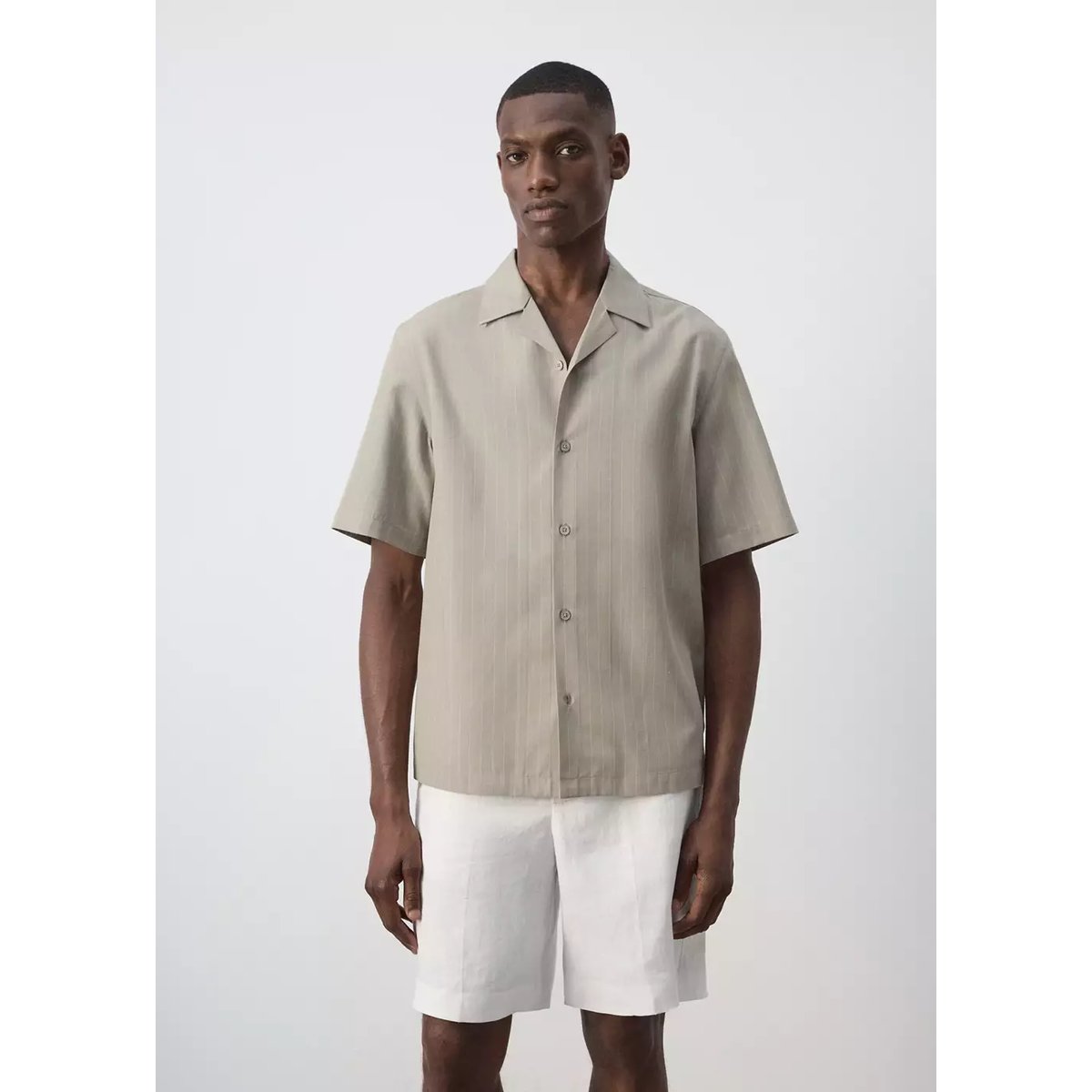 Chemise en mélange de lyocell à rayures marron moyen, MANGO MAN